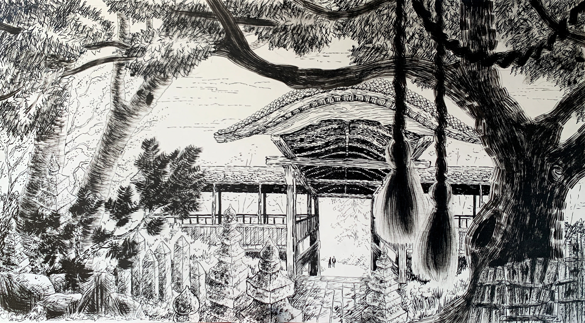 Kyoto scenery, ink drawing, 2024