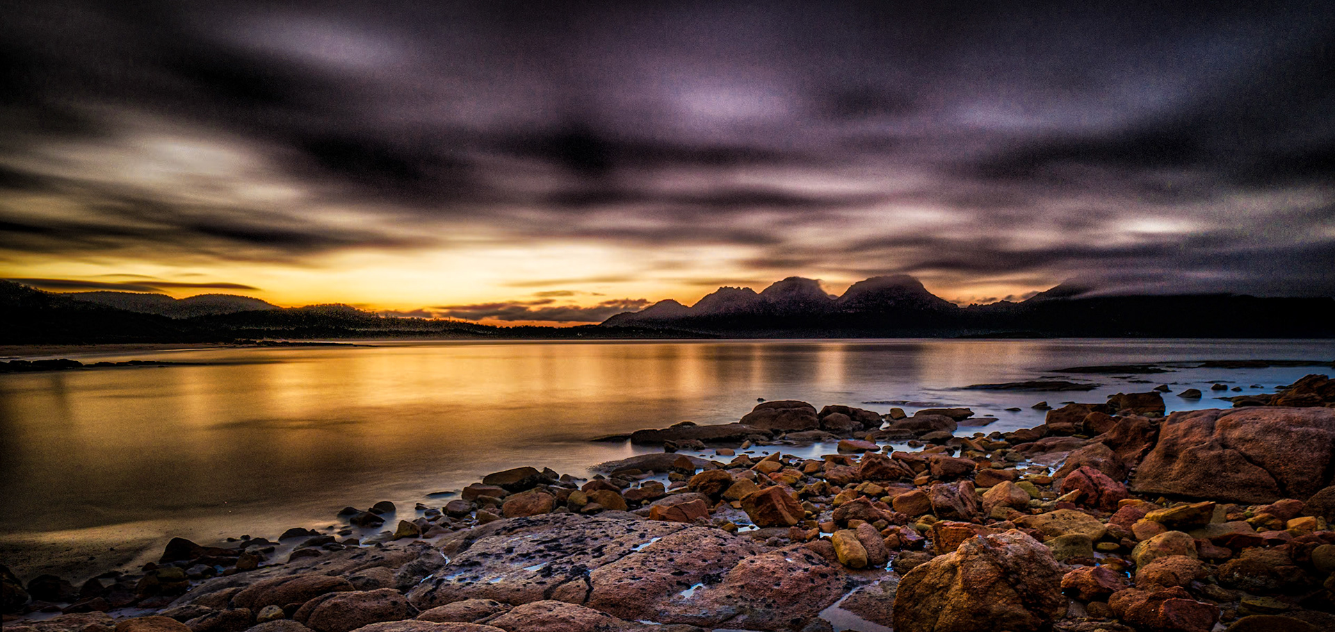 Dawn at Coles Bay, Tasmania.