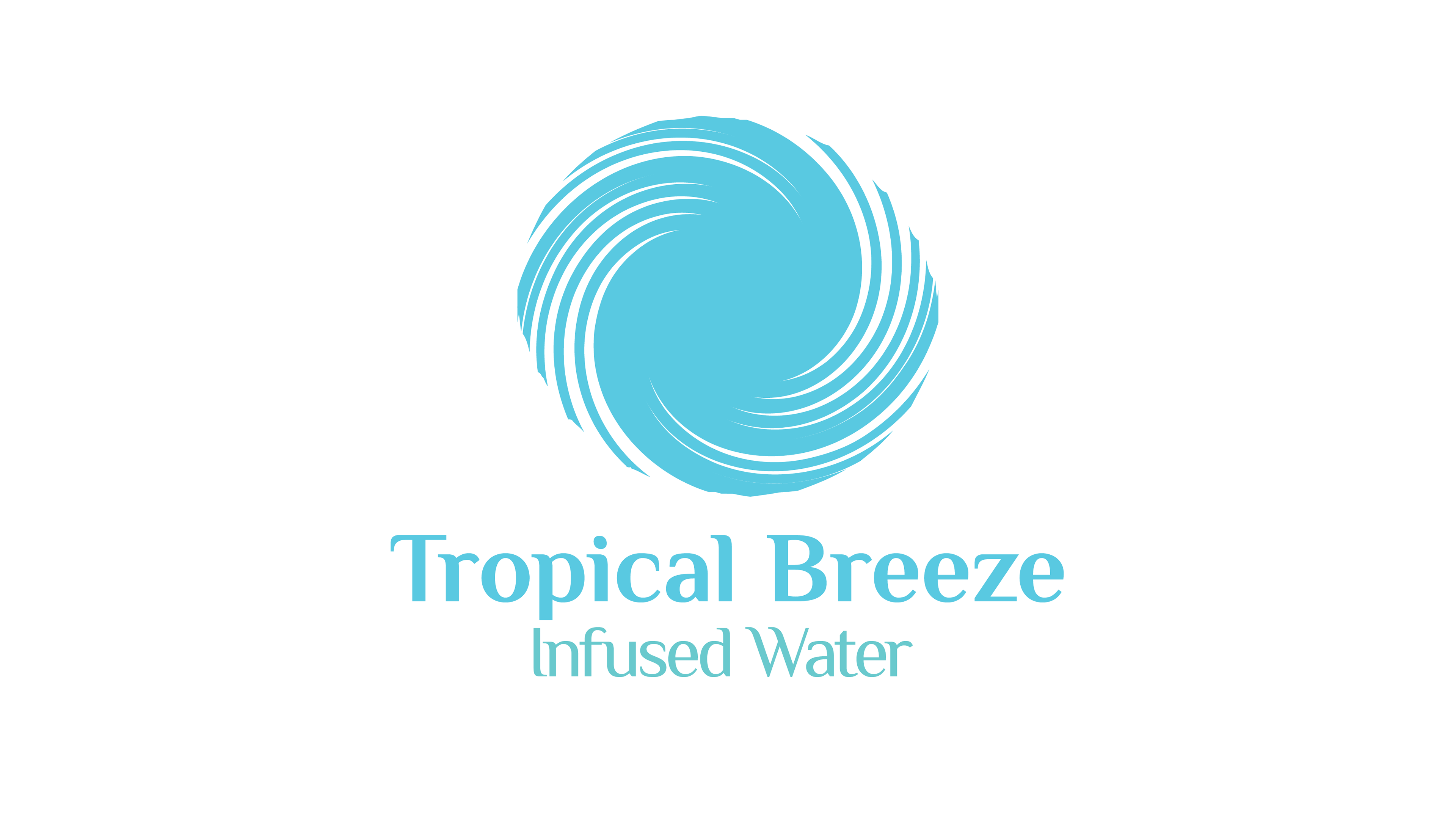 Conceptual logo design for Tropical Breeze Infused Water. The logo and color palette are inspired by the movement of water and a hurricane’s eye.