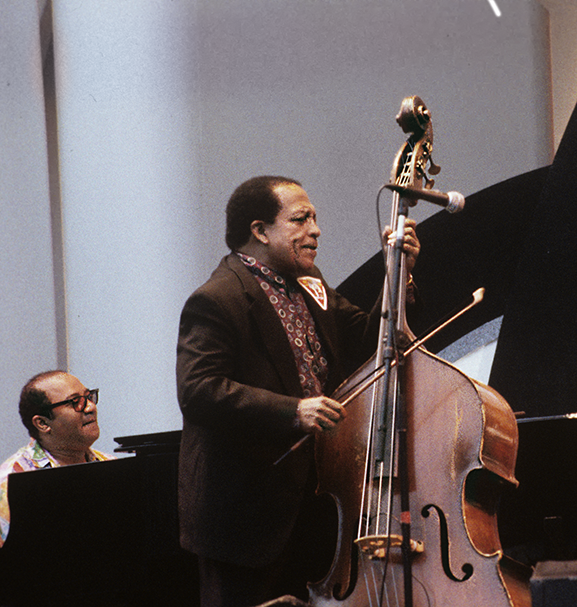Mambo inventor Cachao playing bass at Playboy Jazz Fest