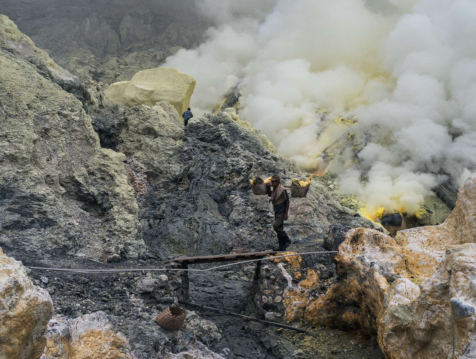Sulfur mining, Volcano Ijen, Java, Indonesia