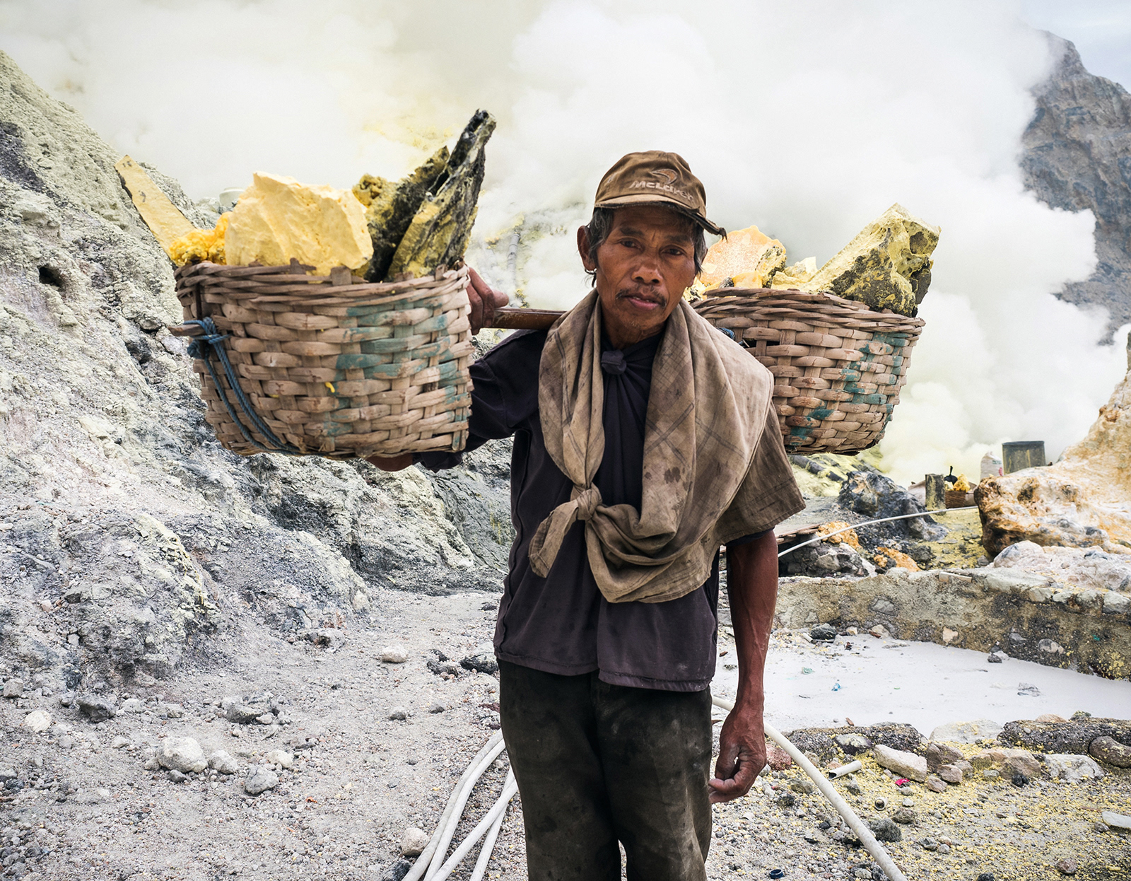 Sulfur mining, Volcano Ijen, Java, Indonesia