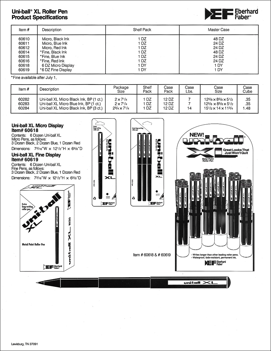 Uni-ball XL Sell Sheet • Back