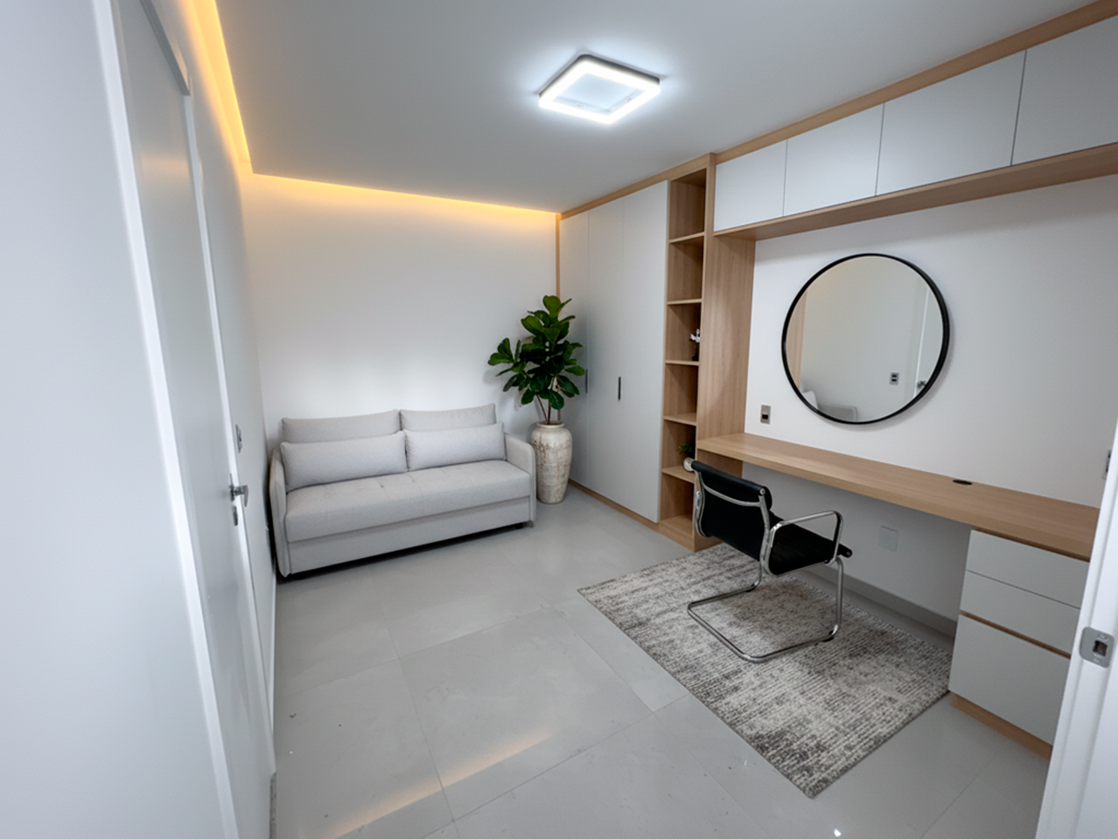 Quarto Escritório com decoração ilustrativa