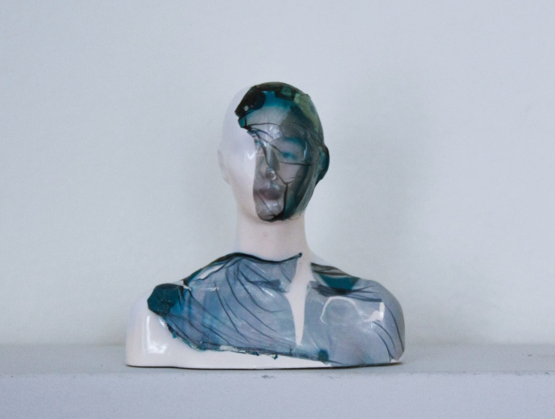 Zoe Head "Shells," 2025. Polaroid emulsion transfer on busts. 3 in × 3 in × 2 in
