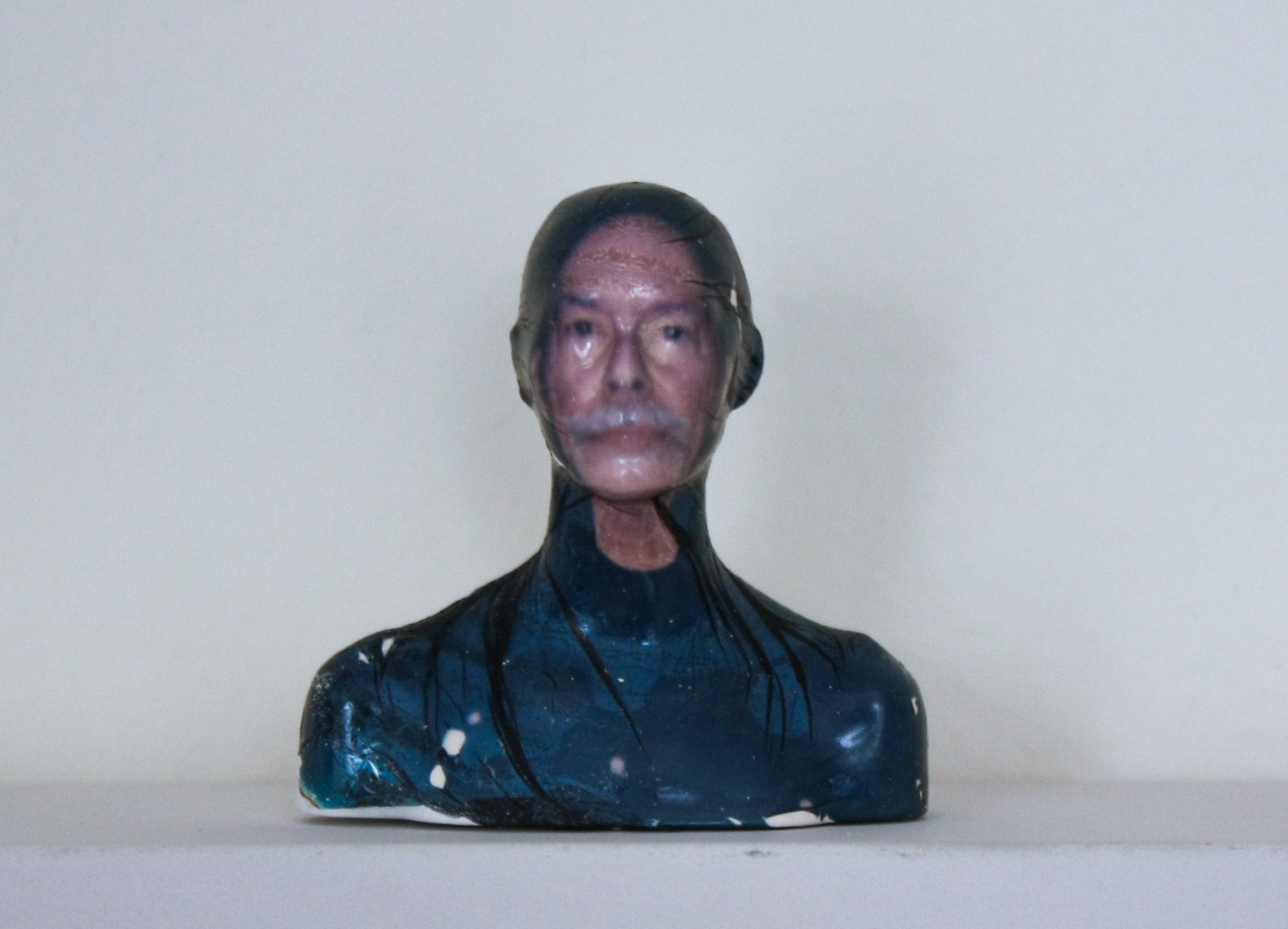 Zoe Head "Shells," 2025. Polaroid emulsion transfer on busts. 3 in × 3 in × 2 in