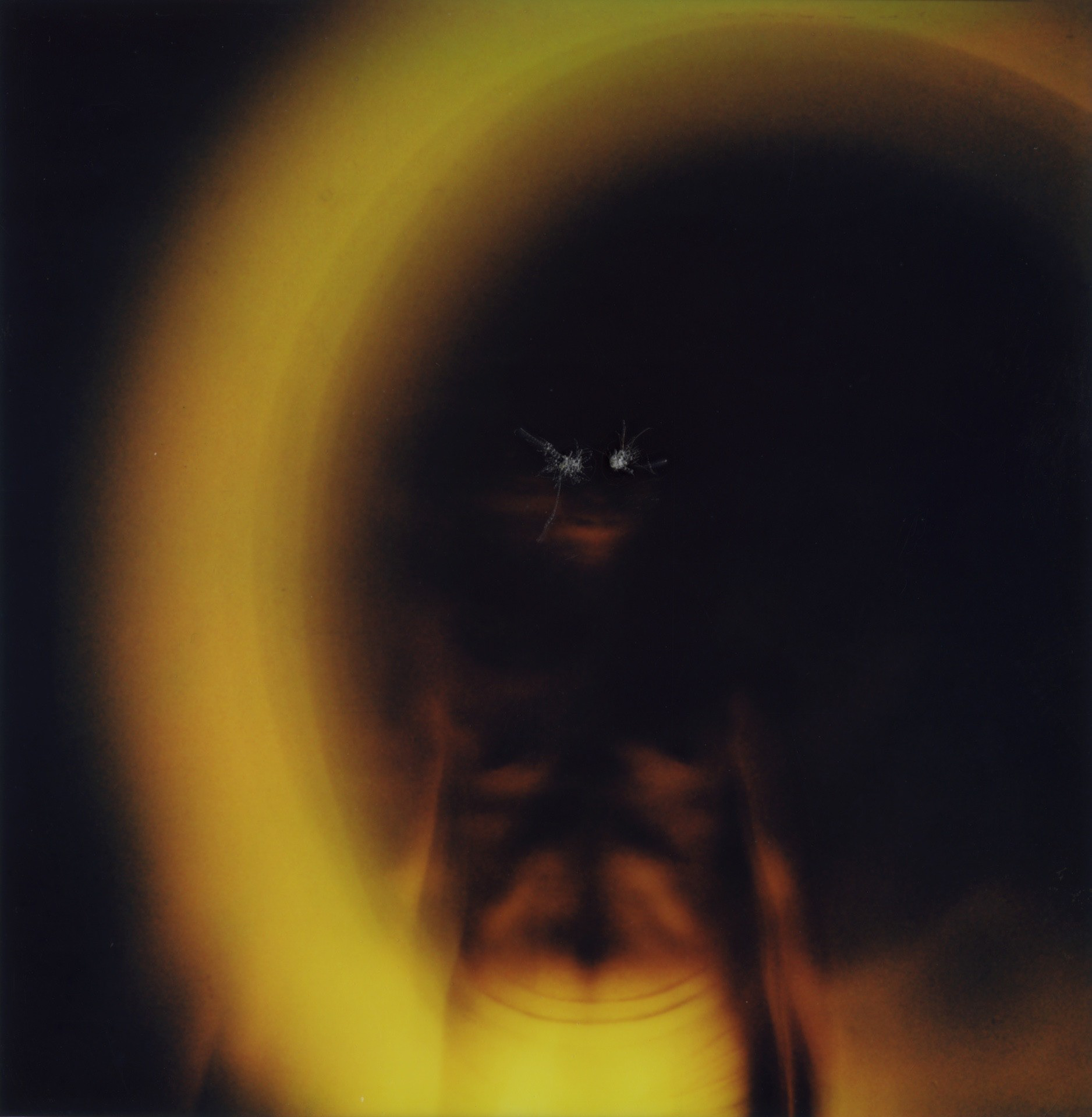 Juan Bosco Serna "Spirit Polaroid I," 2025. Altered Polaroid. 12 in × 12 in