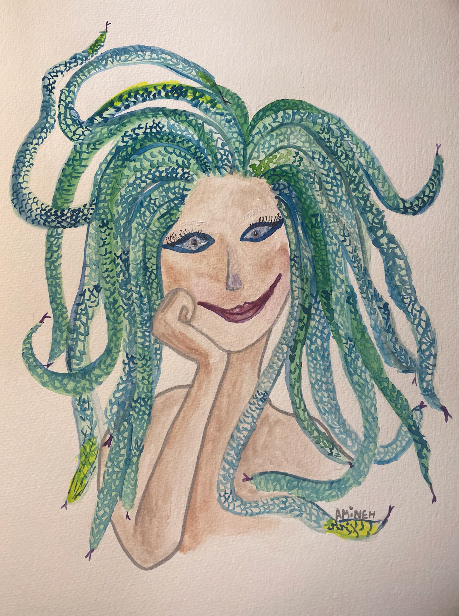 Medusa, watercolor