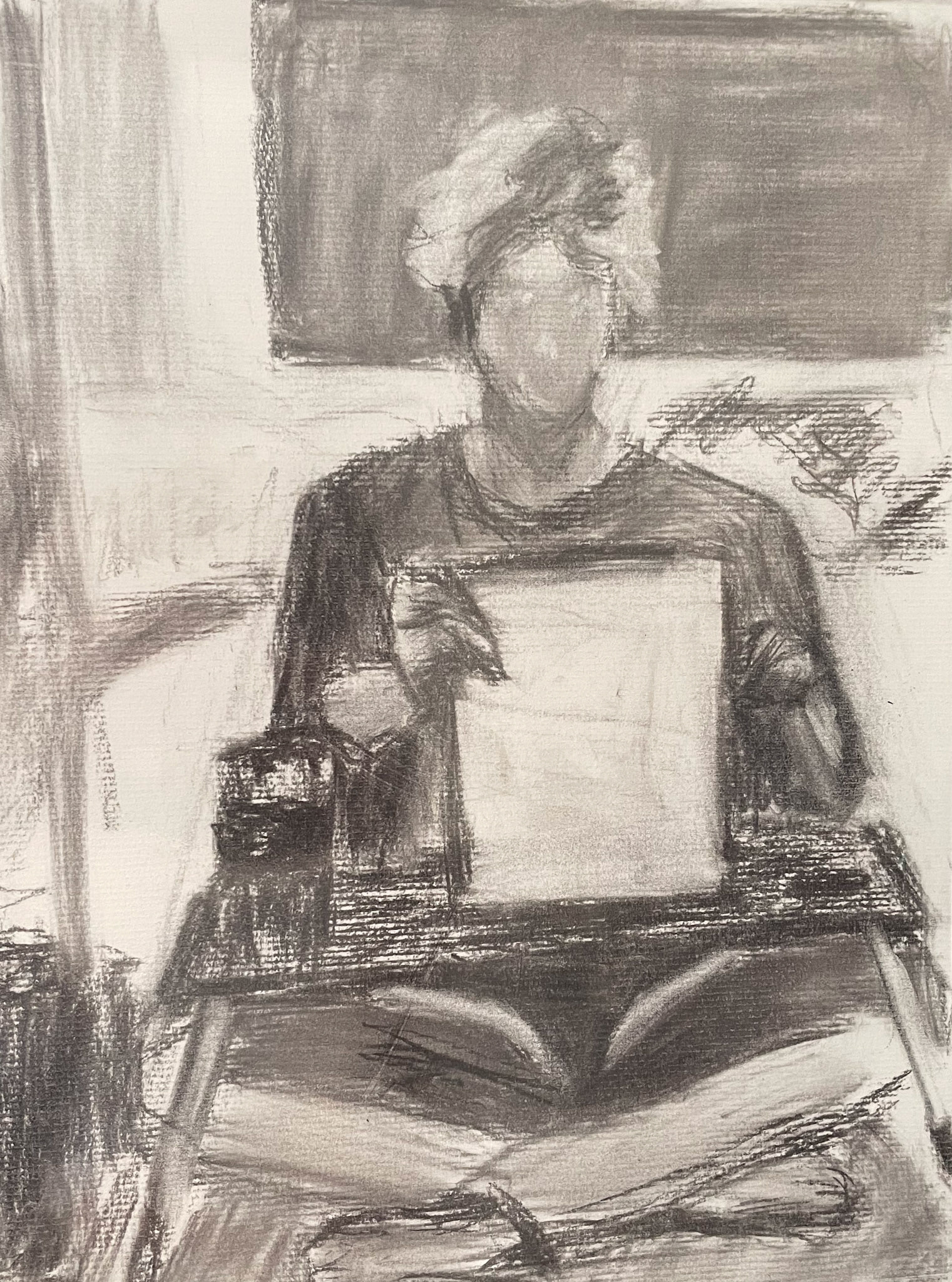 self-portrait, charcoal on paper