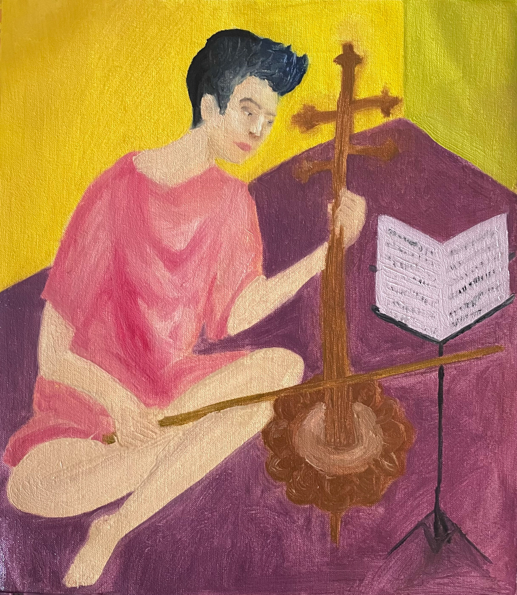 self-portrait (playing Kamanche), oil on canvas