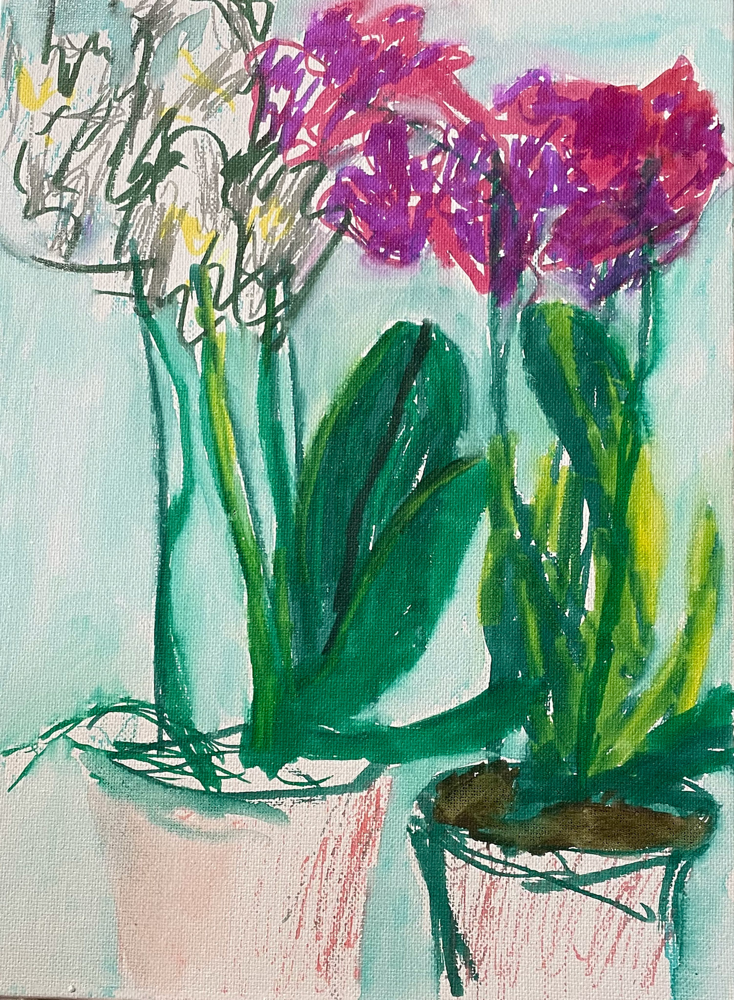 orchids, watercolor on canvas