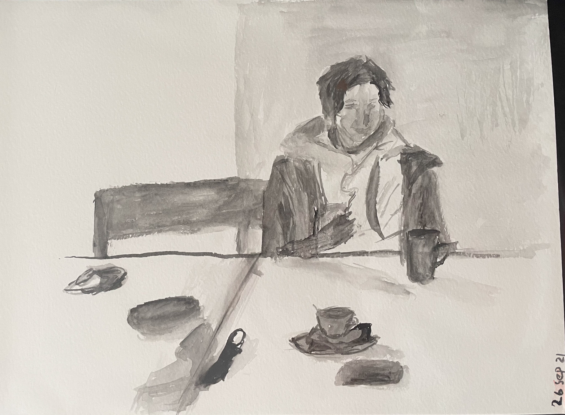 at the cafe, watercolor on paper