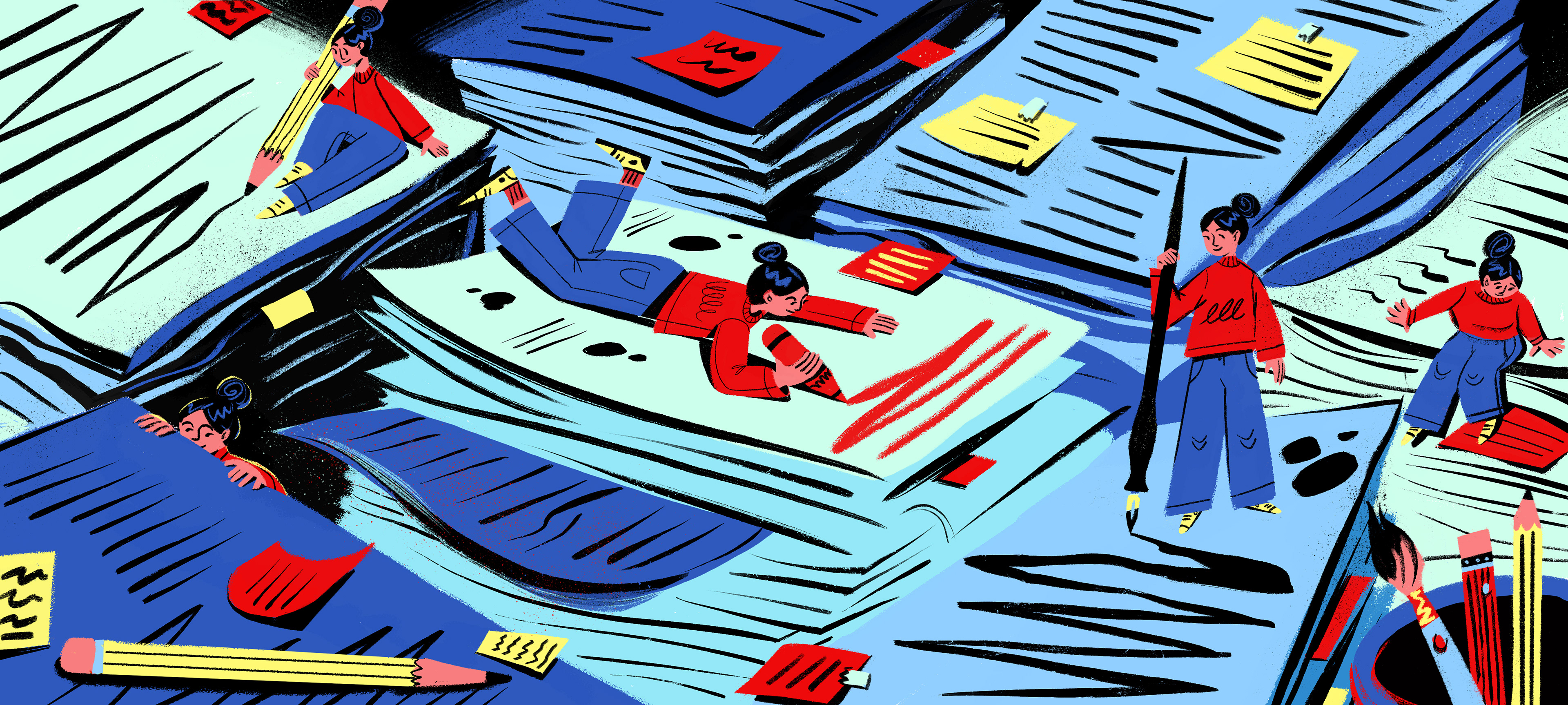 Editorial Illustration based on the Six Words Memoir "Writing Gig"