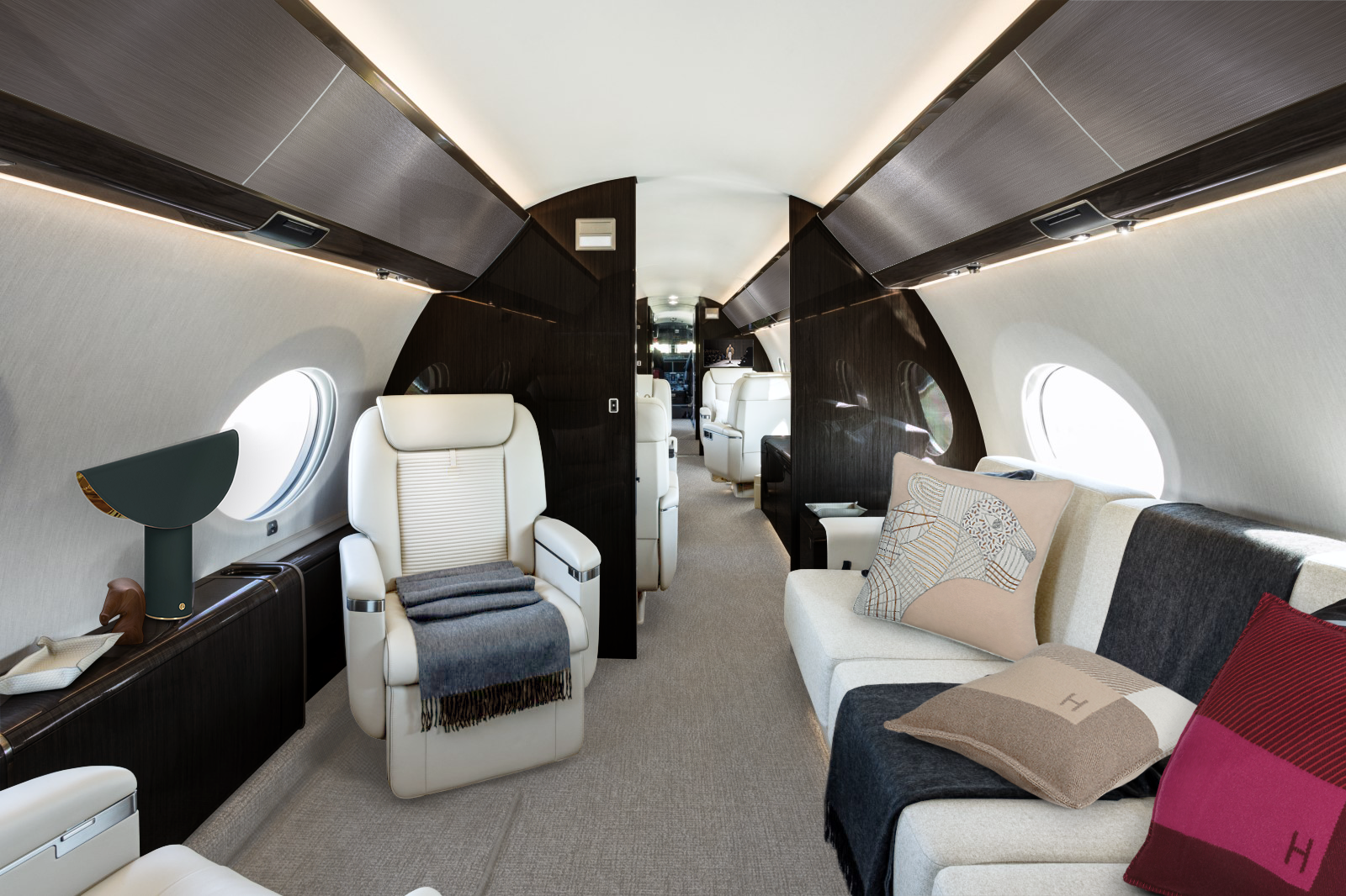 Gulfstream G650ER Passenger Rest Area with a clear design, comfortable lighting.