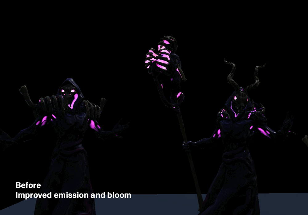 Before/after improved emission and bloom
