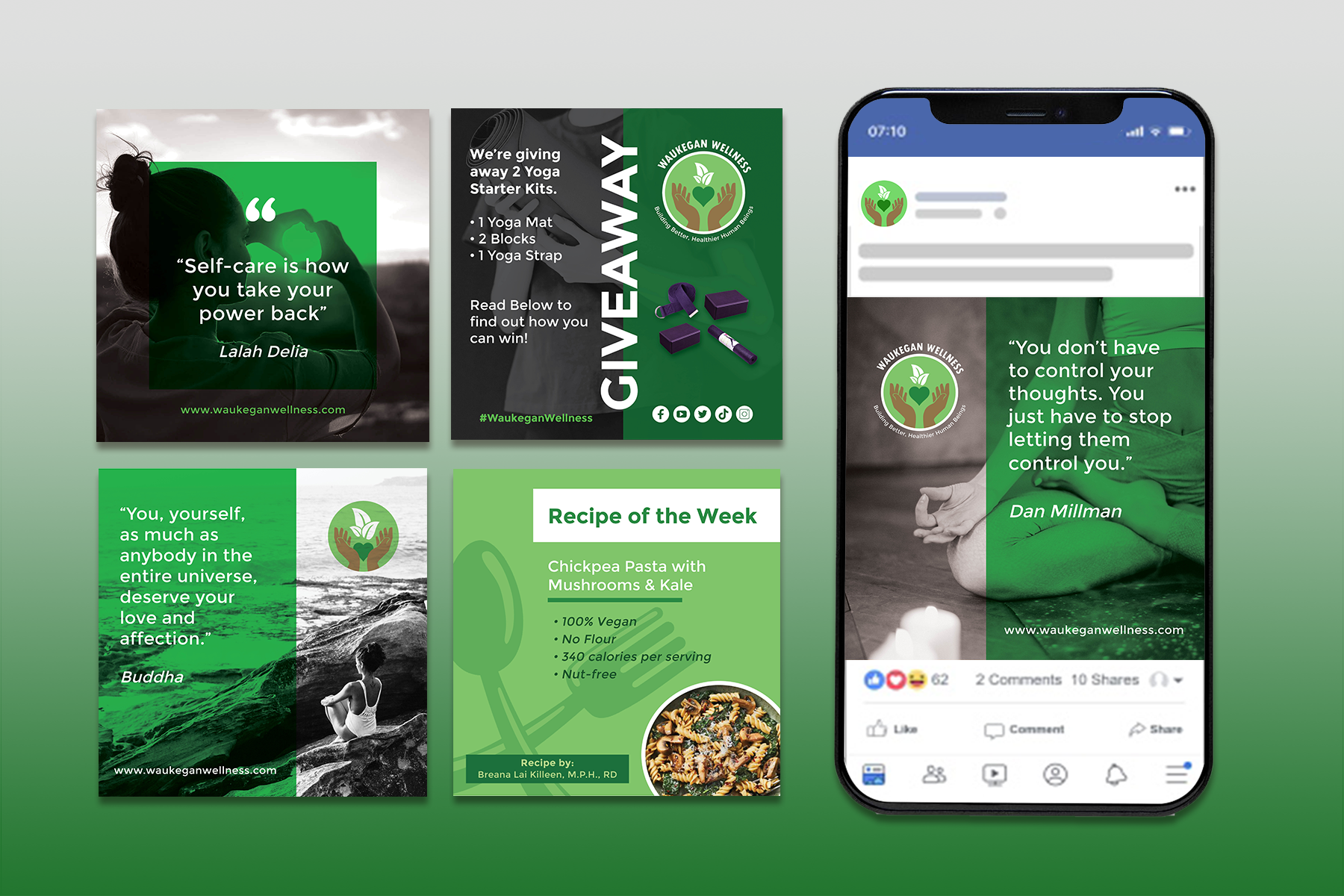 Social media mockups for wellness and lifestyle brand
