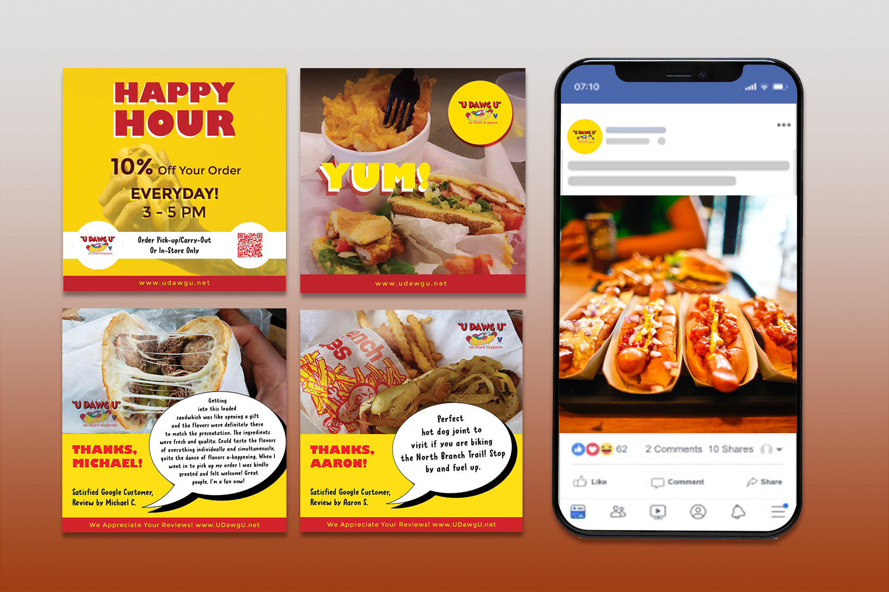 Social media mockups for restaurant