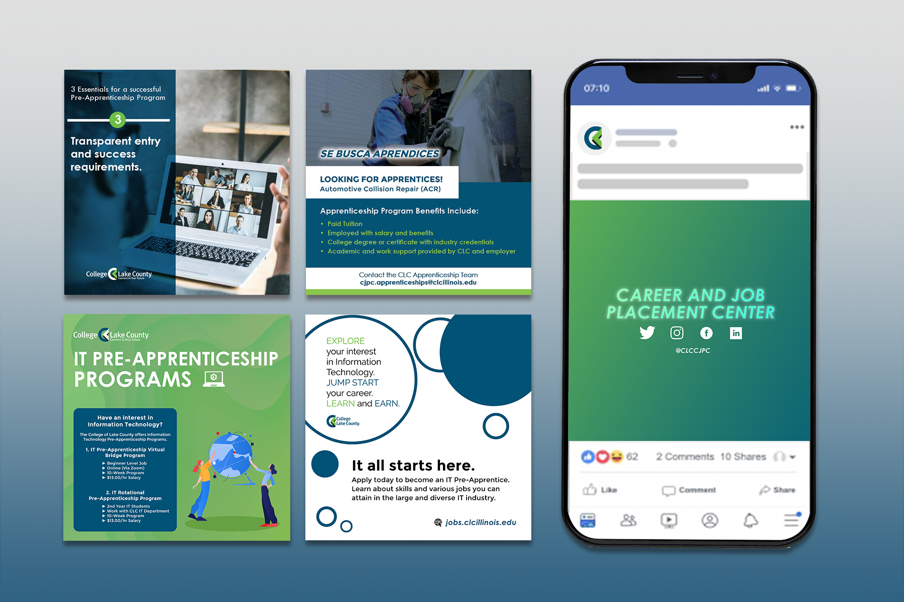 Social media mockups for community college