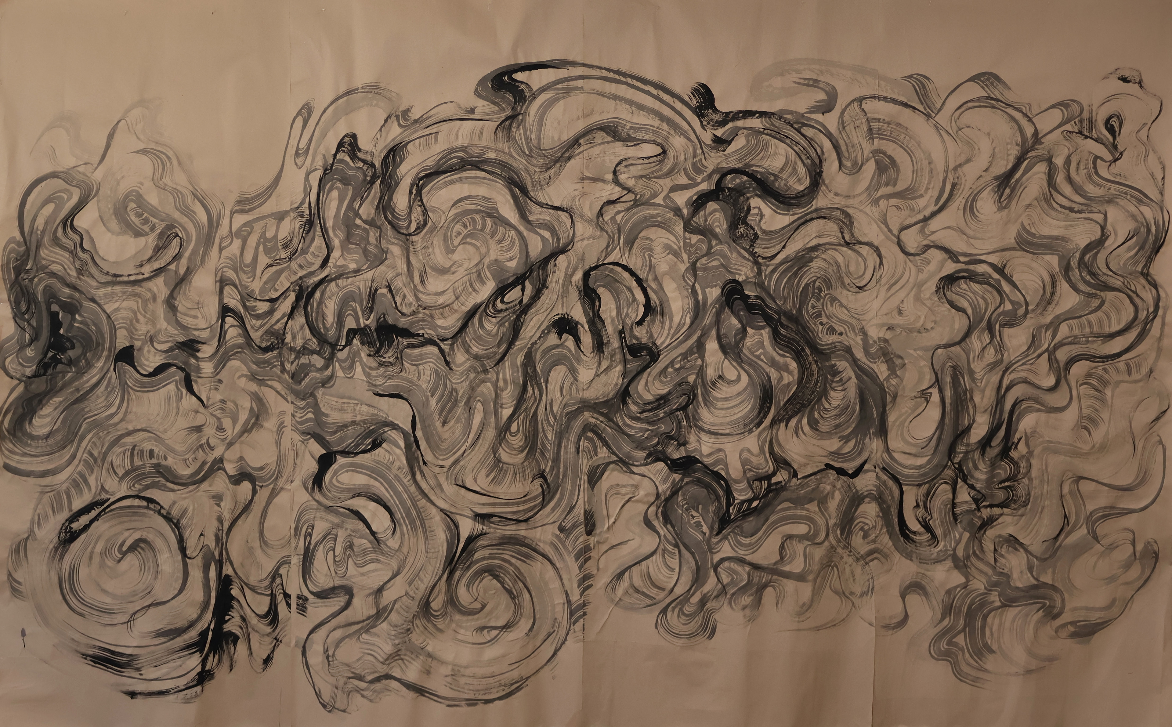 "A Town Beside the Ocean" by Aethoro, Ink on Paper, 142" x 90", 2025