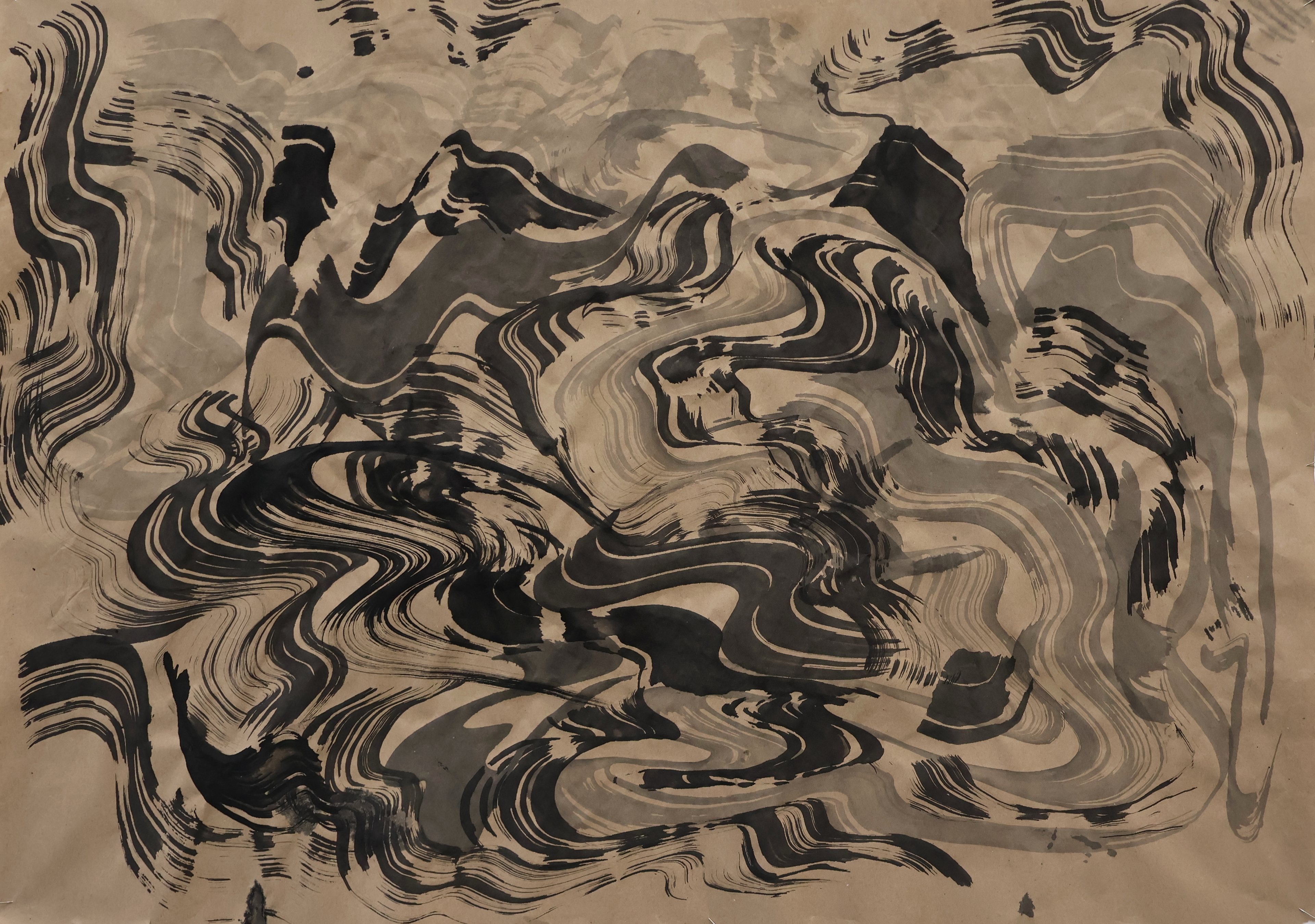 Twice Recycled Scrap Paper, Ink on Paper, 36" x 24", 2025