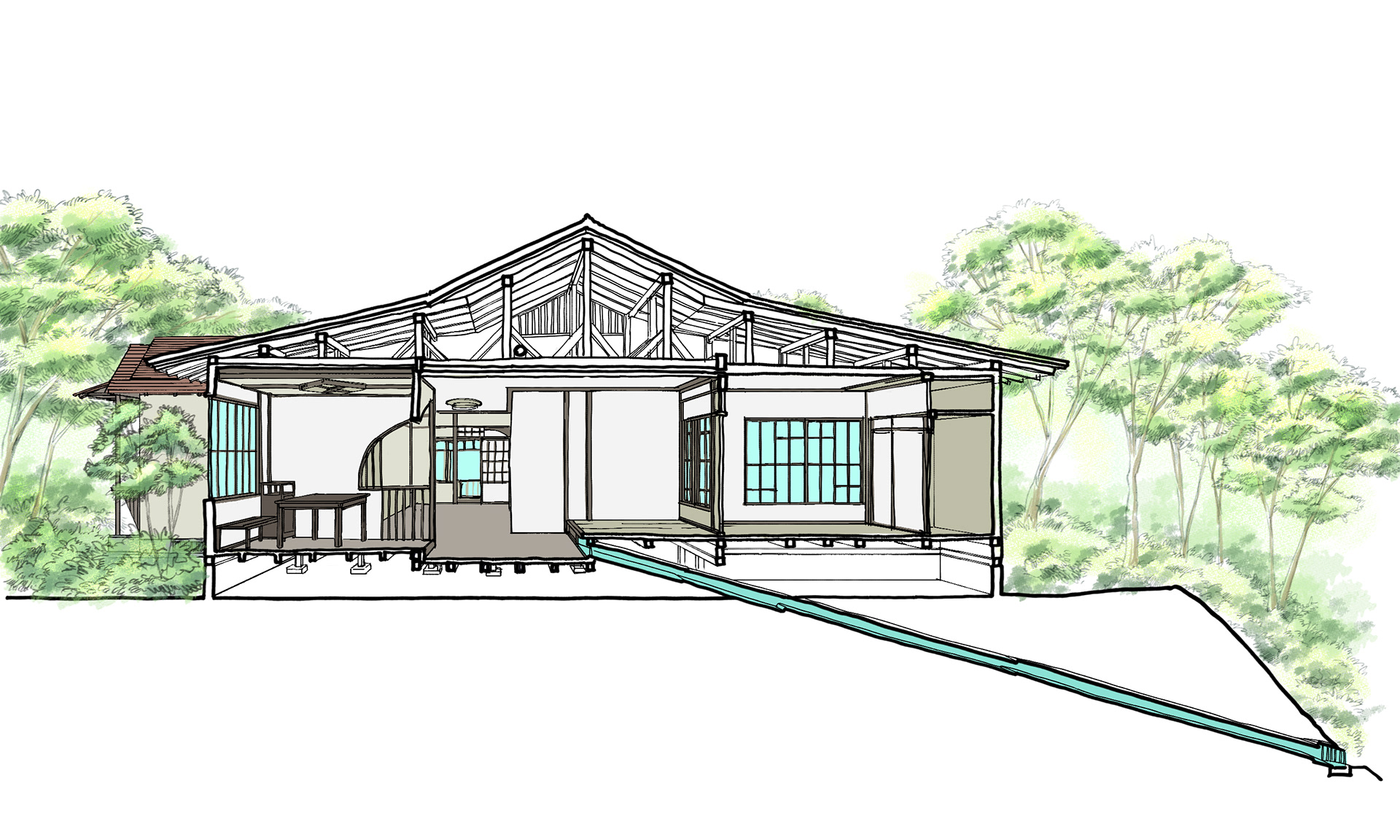 藤井厚二邸_断面パース