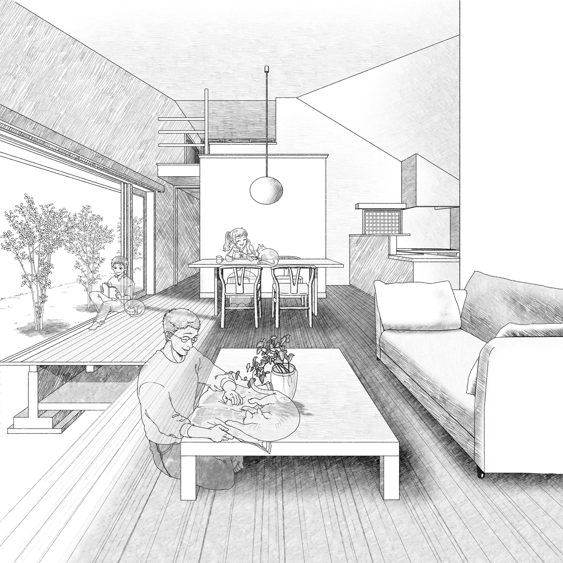 インテリアパース_人物スケッチ追加