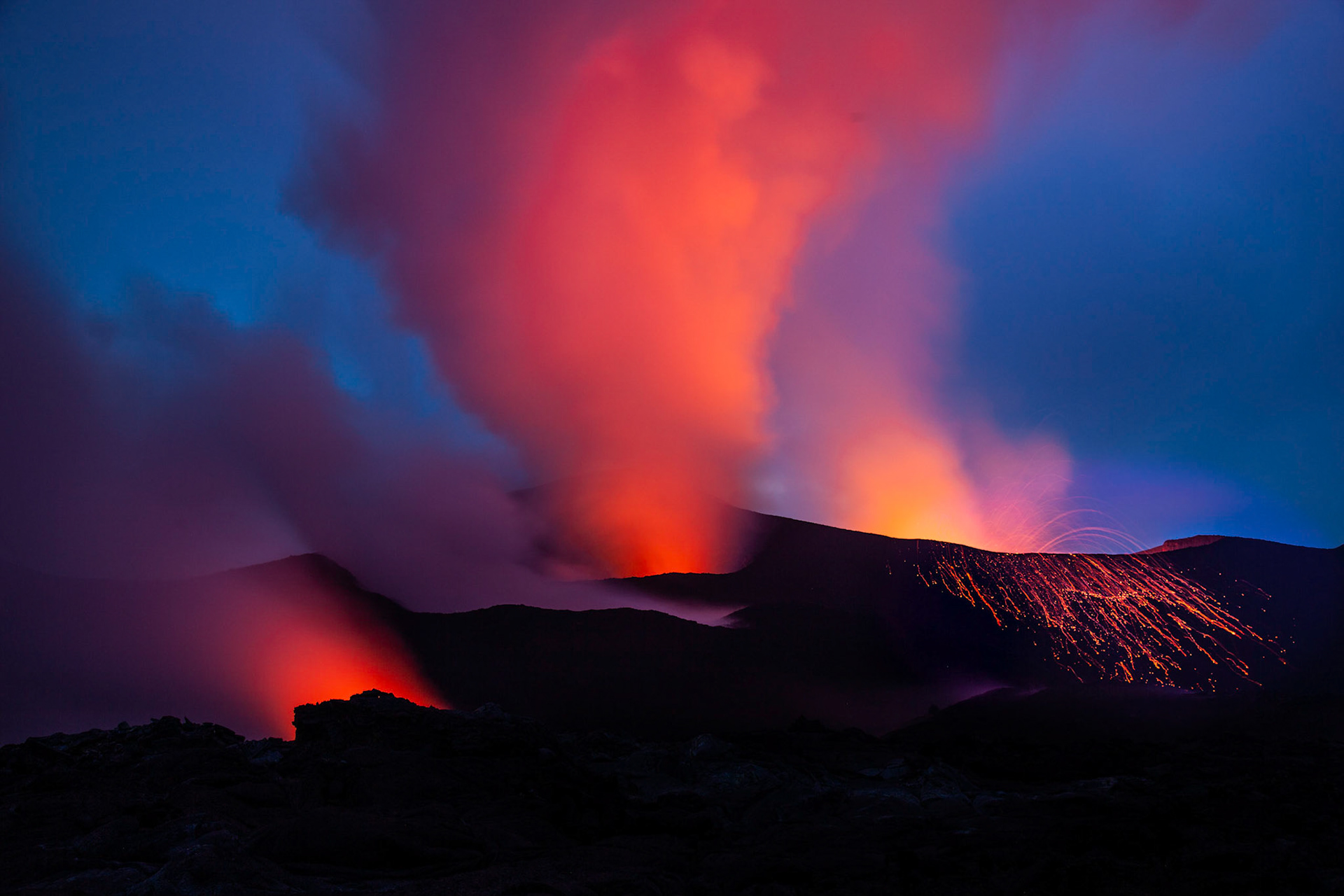Hell on Earth: nightly fireworks at Tolbachik volcano, Kamchatka