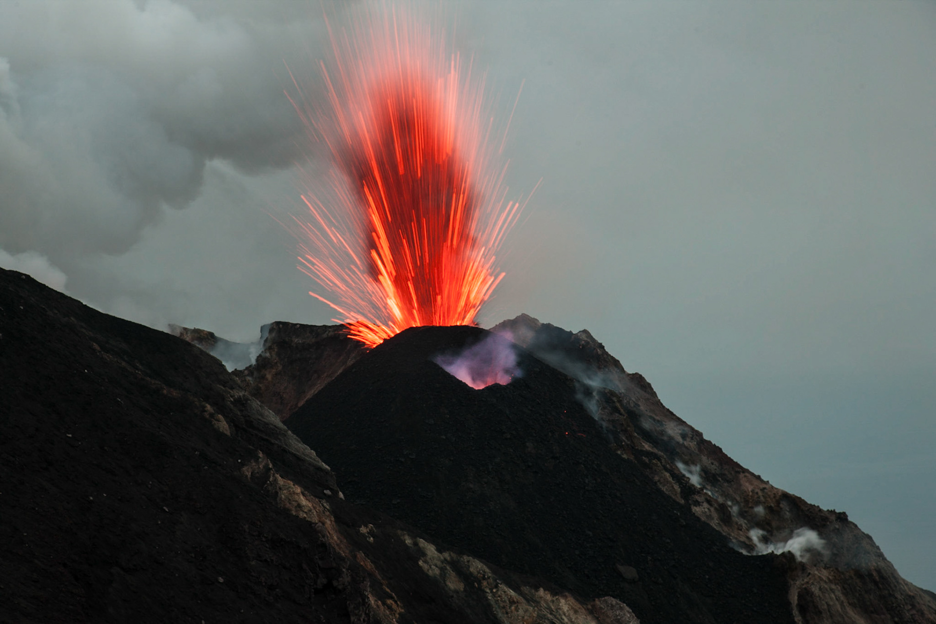 First erupting seconds of Stromboli volcano, Italy