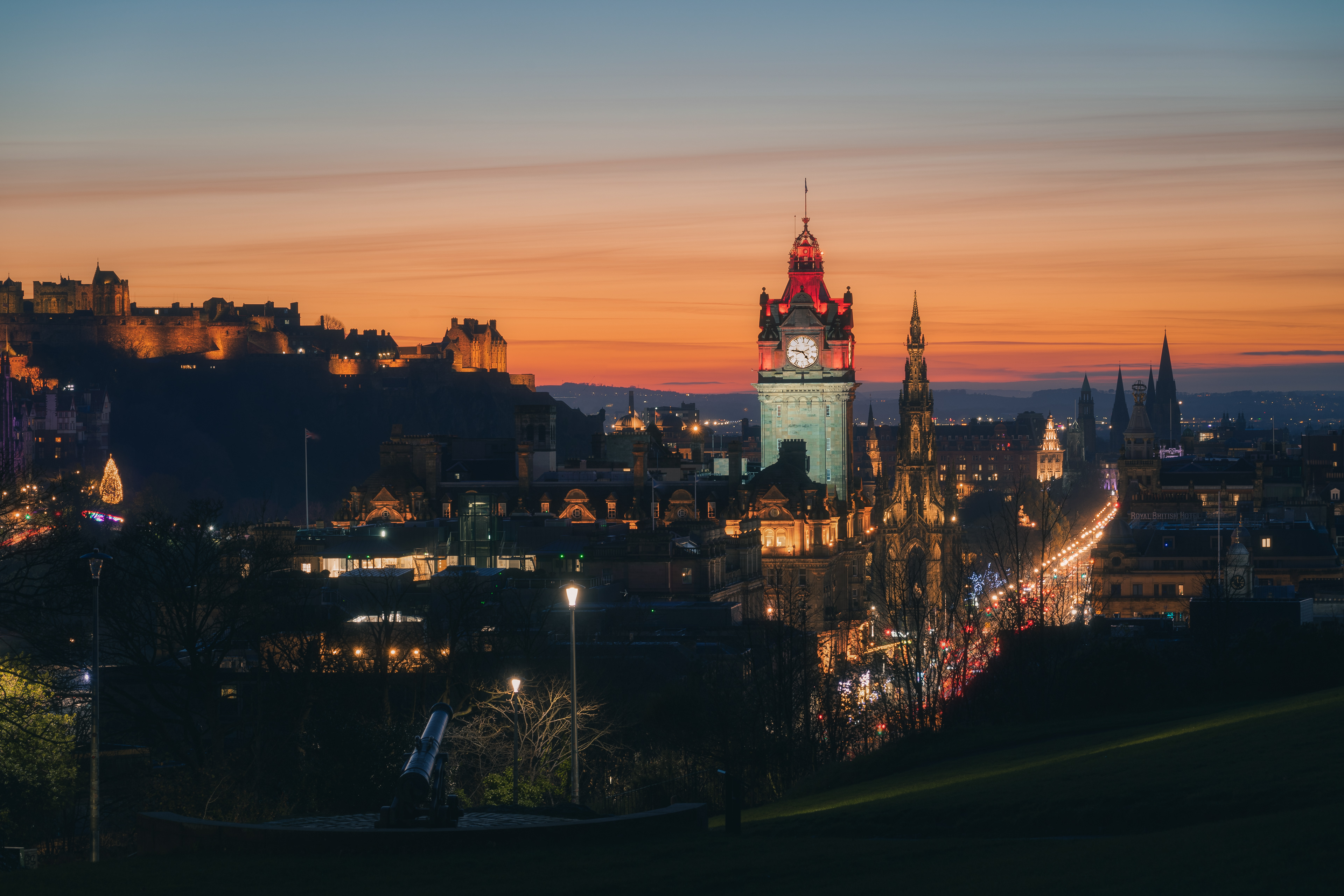 The Balmoral, Scott monument and castle from Calton Hill