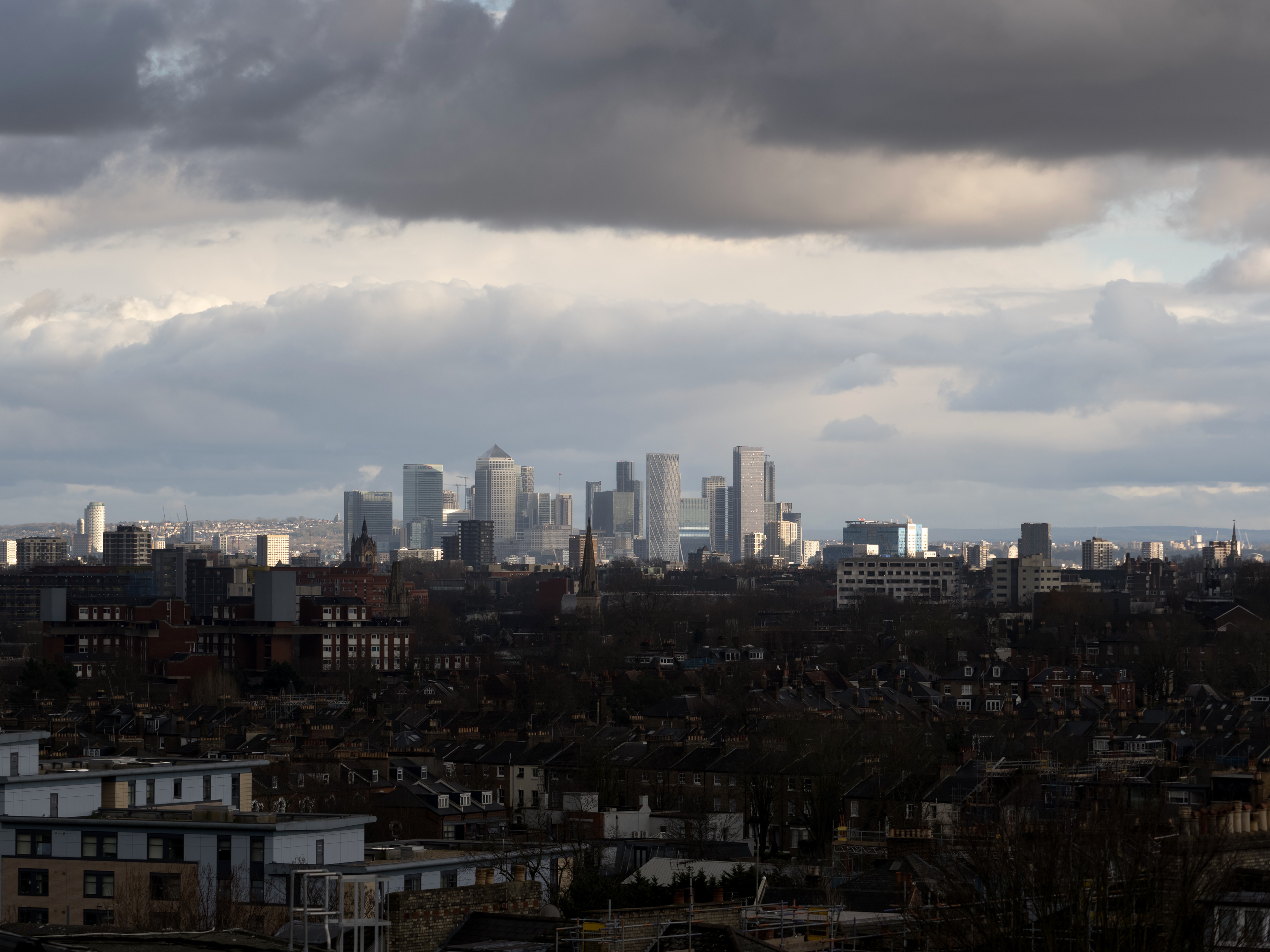 Canary Wharf seen from North London