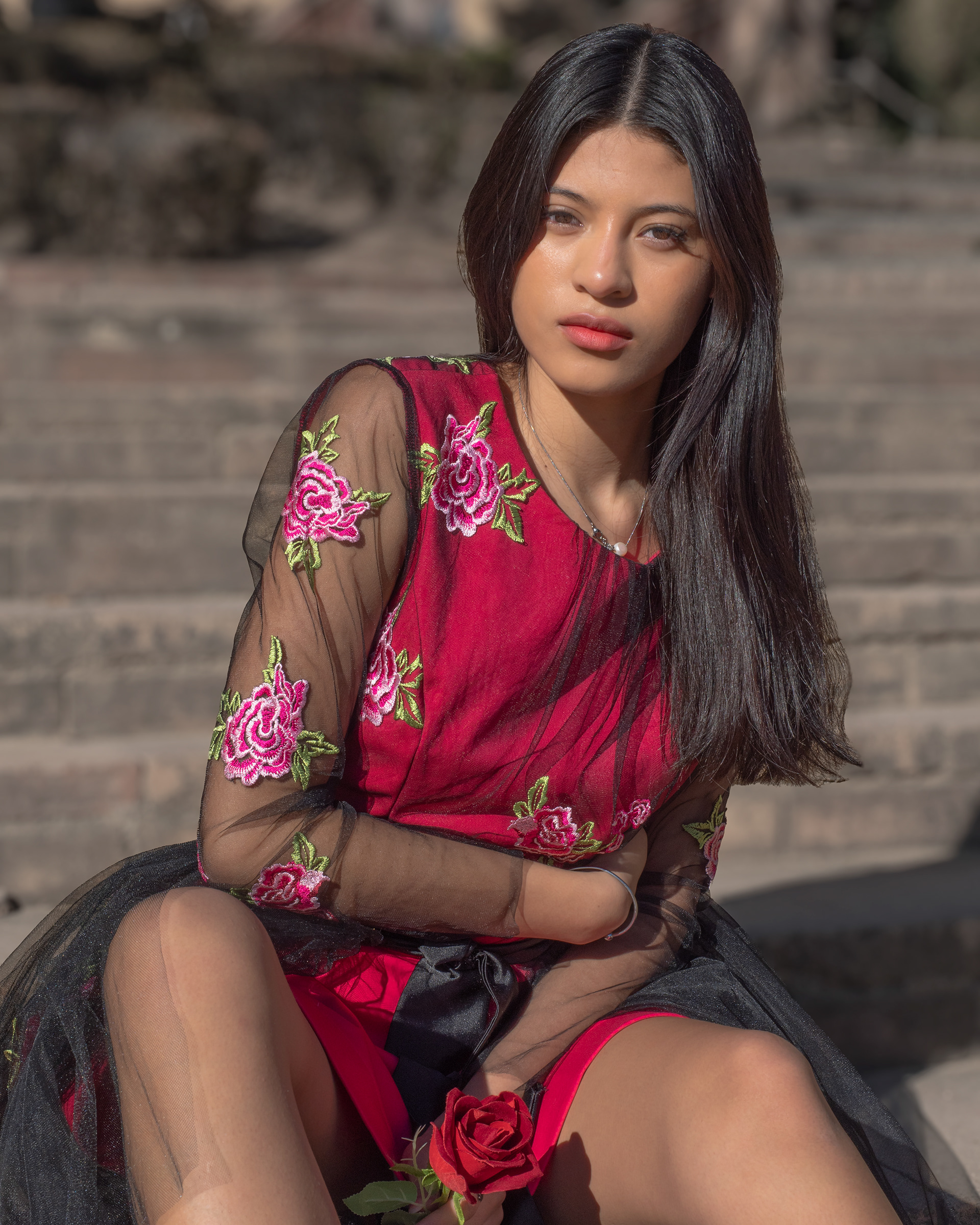 Model Ashley Sanchez wearing Tina Kolesnikova dress