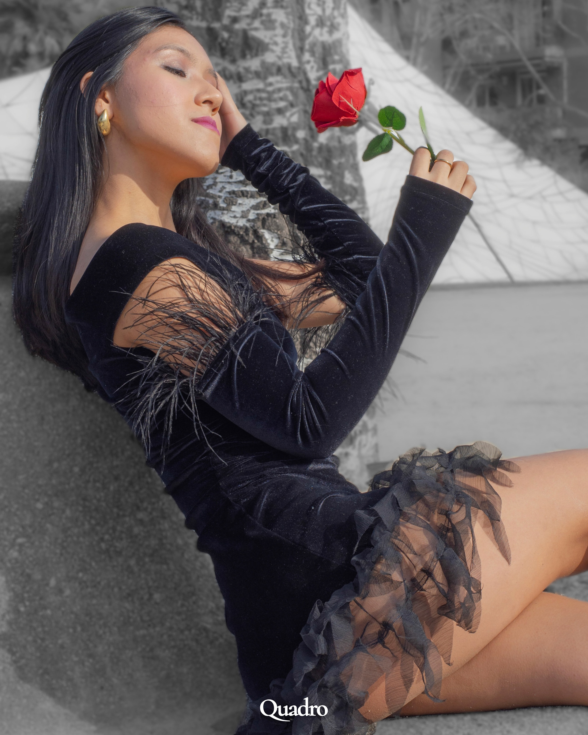 Model Ariadna Torrico wearing Tina Kolesnikova dress