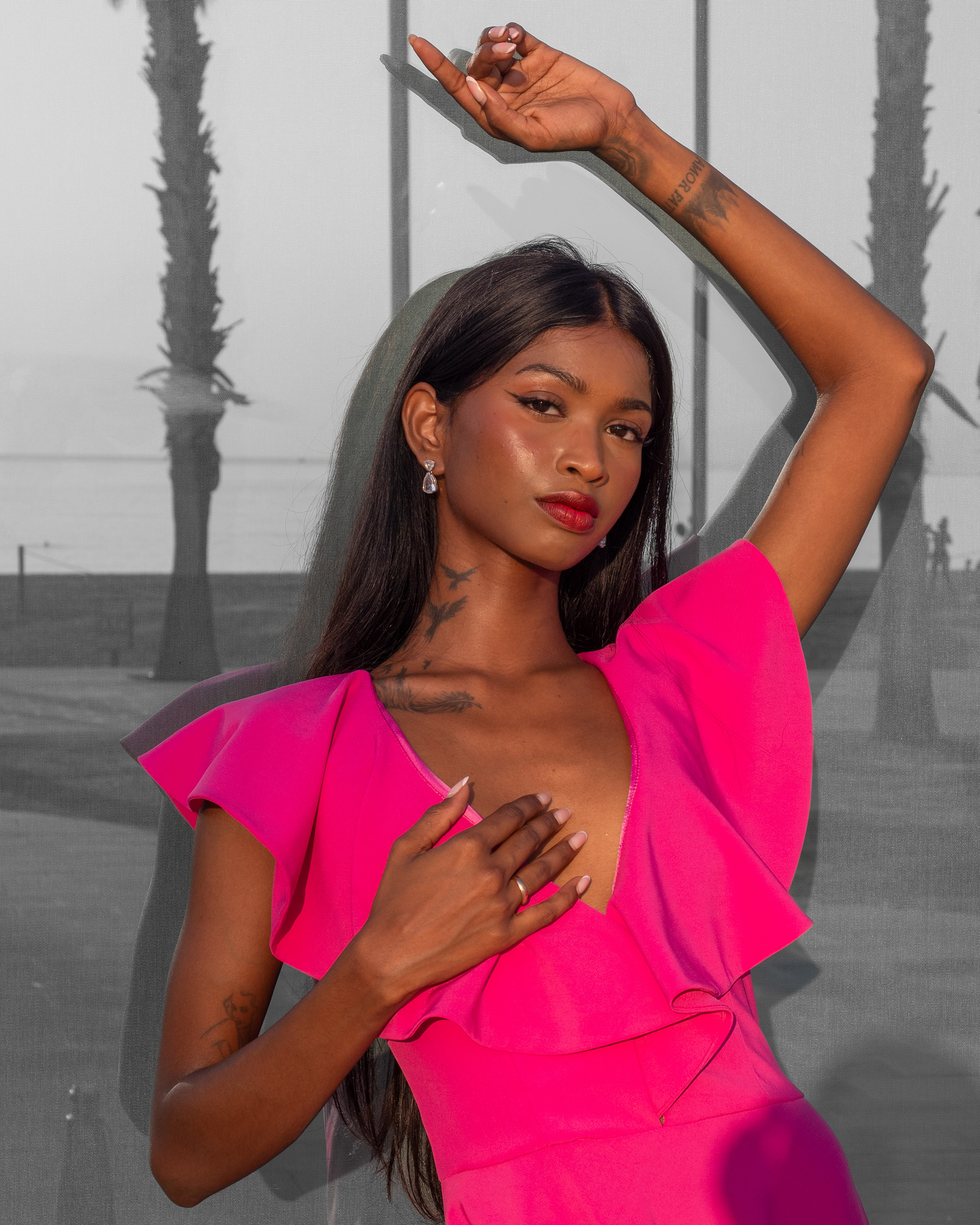 Ela Naranayian wearing Pink Dress