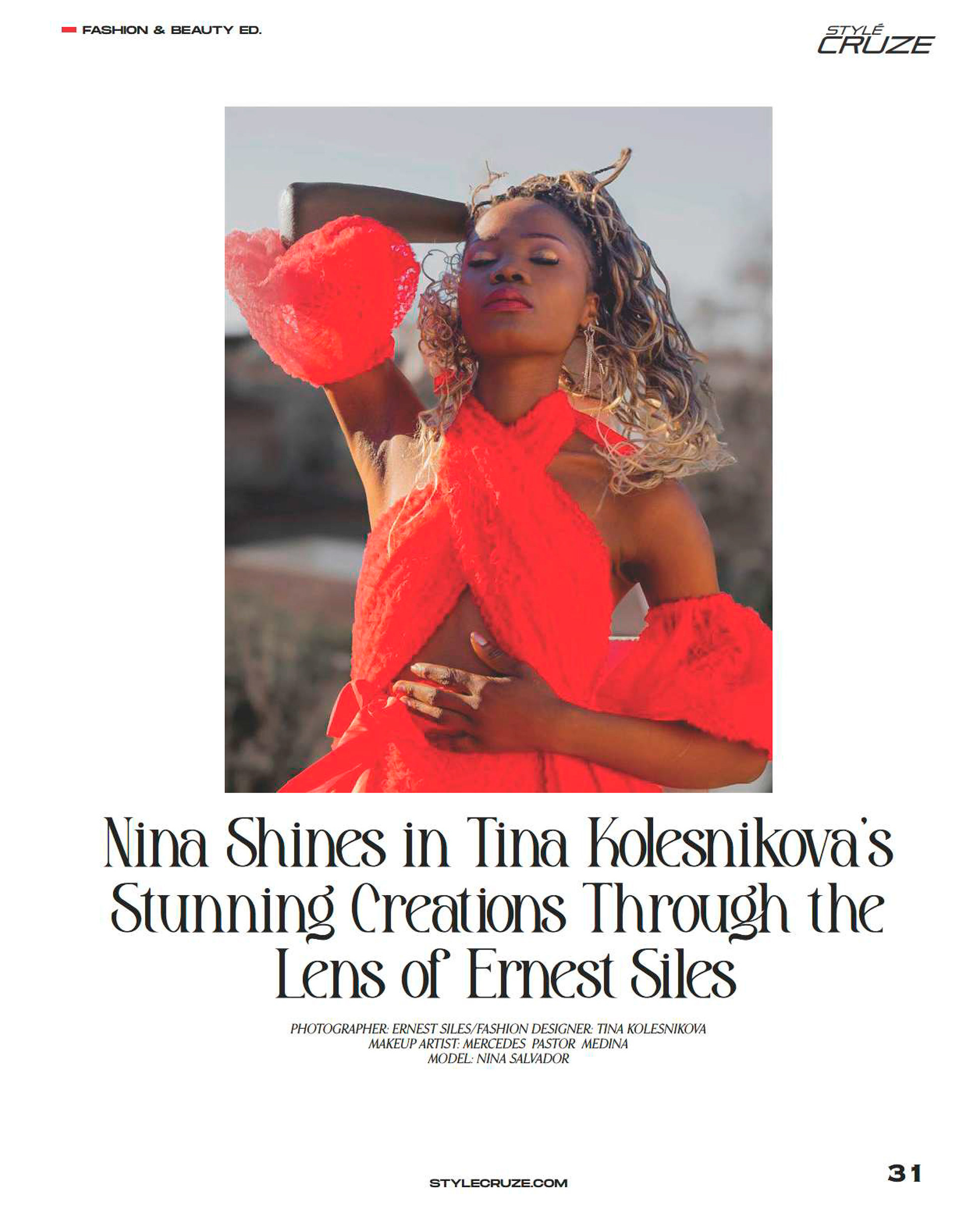 Model Nina Salvador red dress