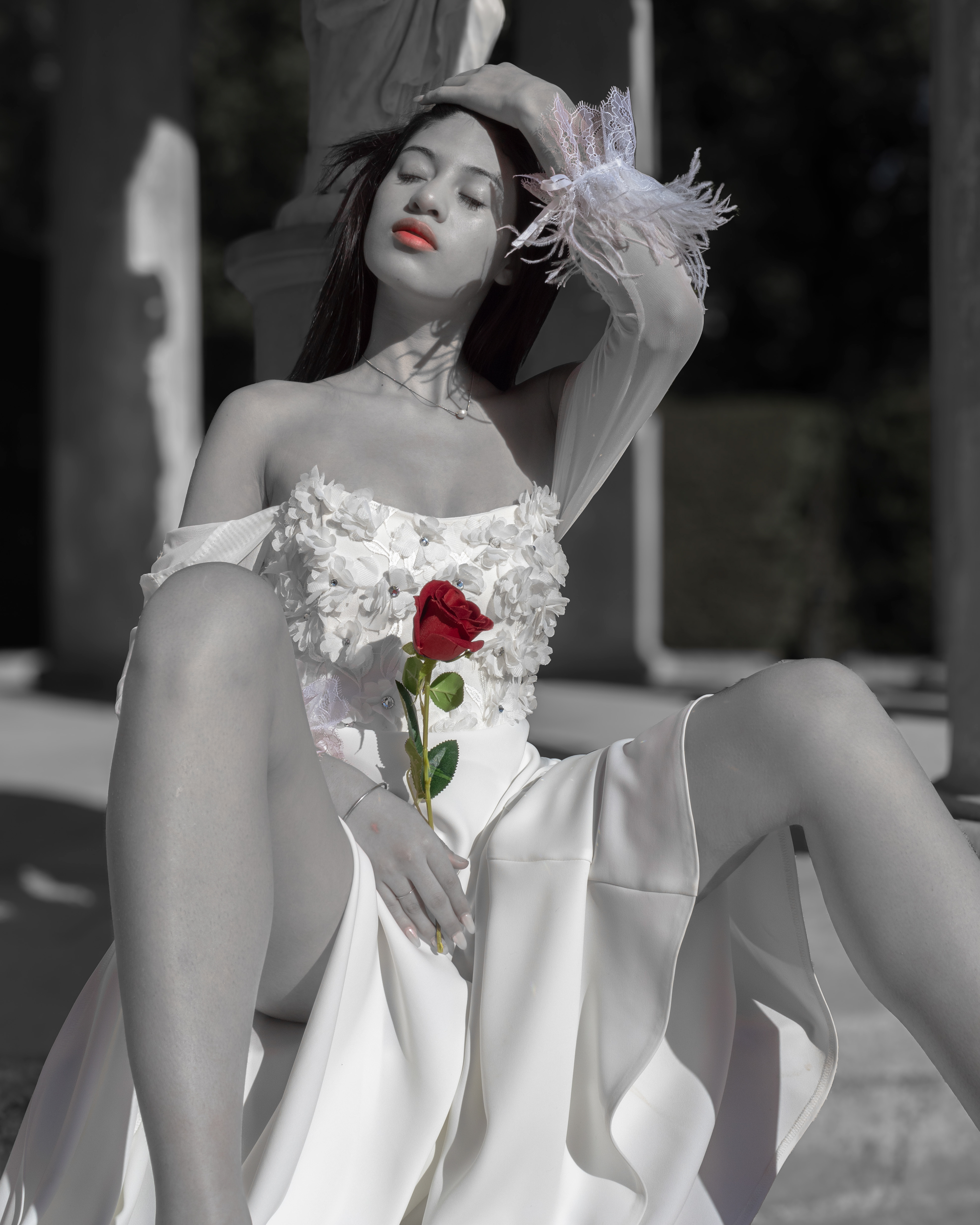 Ashley Sanchez wearing white dress