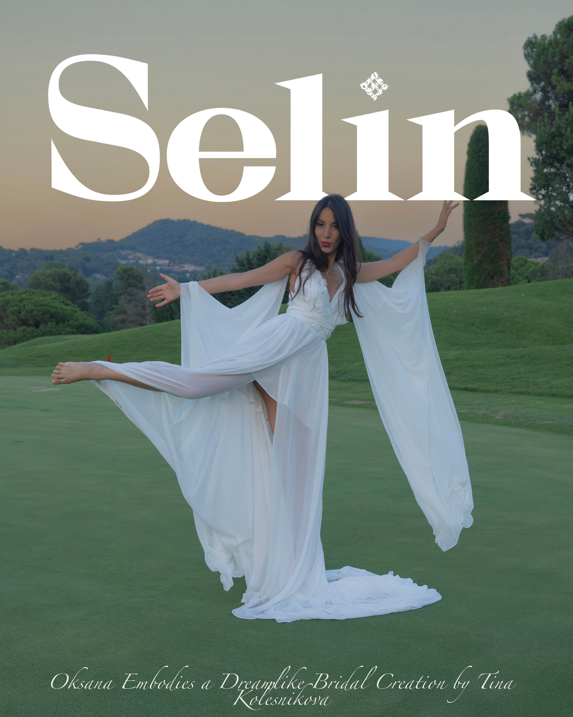 Model Oksana Pavlova in withe dress