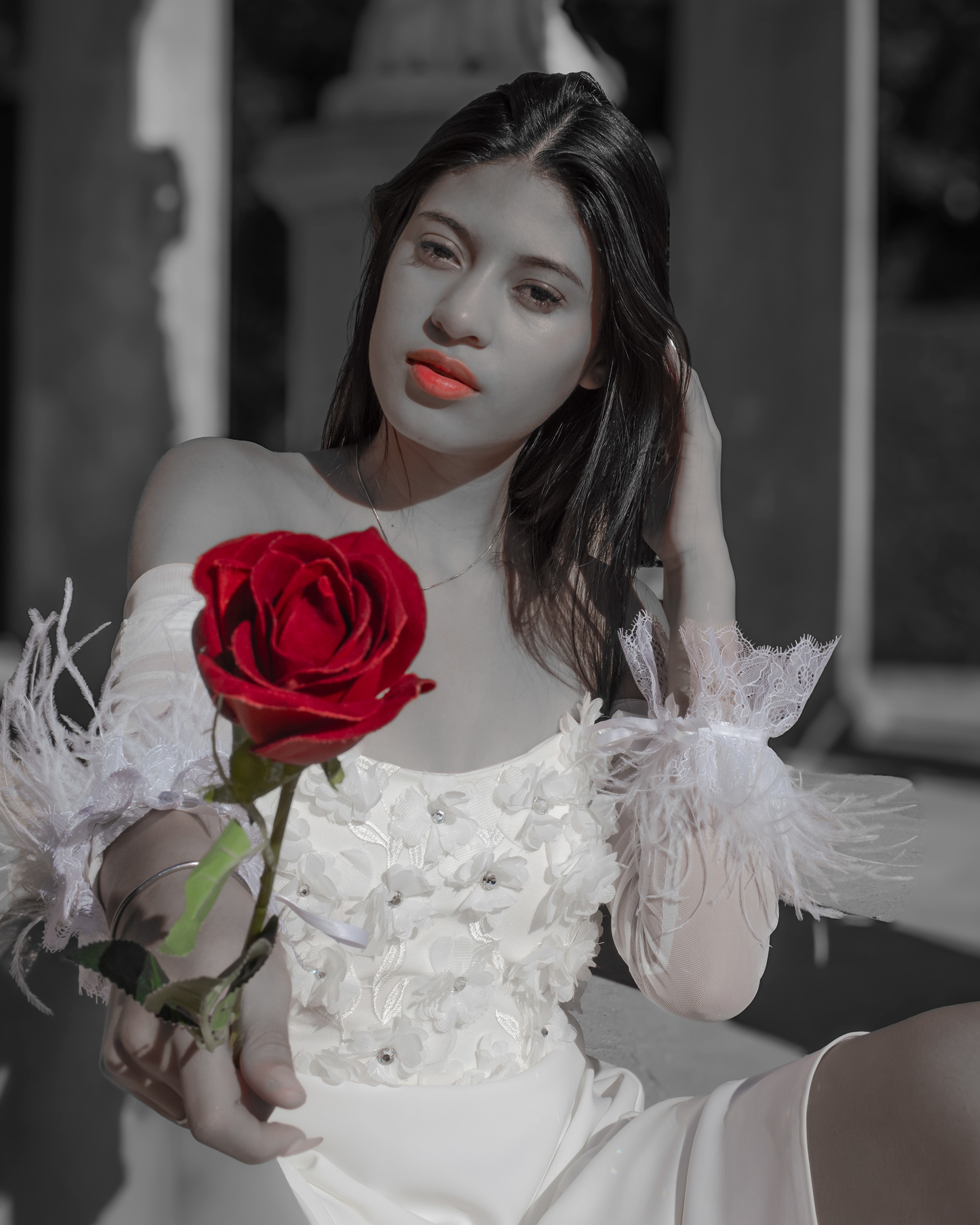Model Ashley Sanchez  with a Rose
