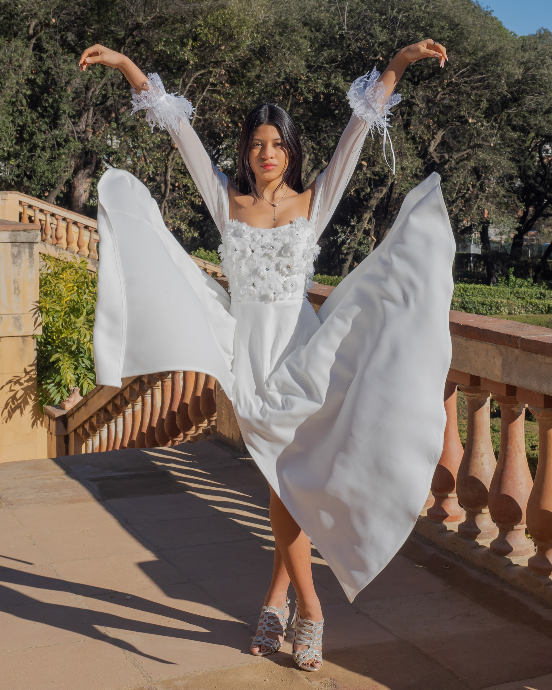 Model Ashley Sanchez wearing Tina Kolesnikova dress