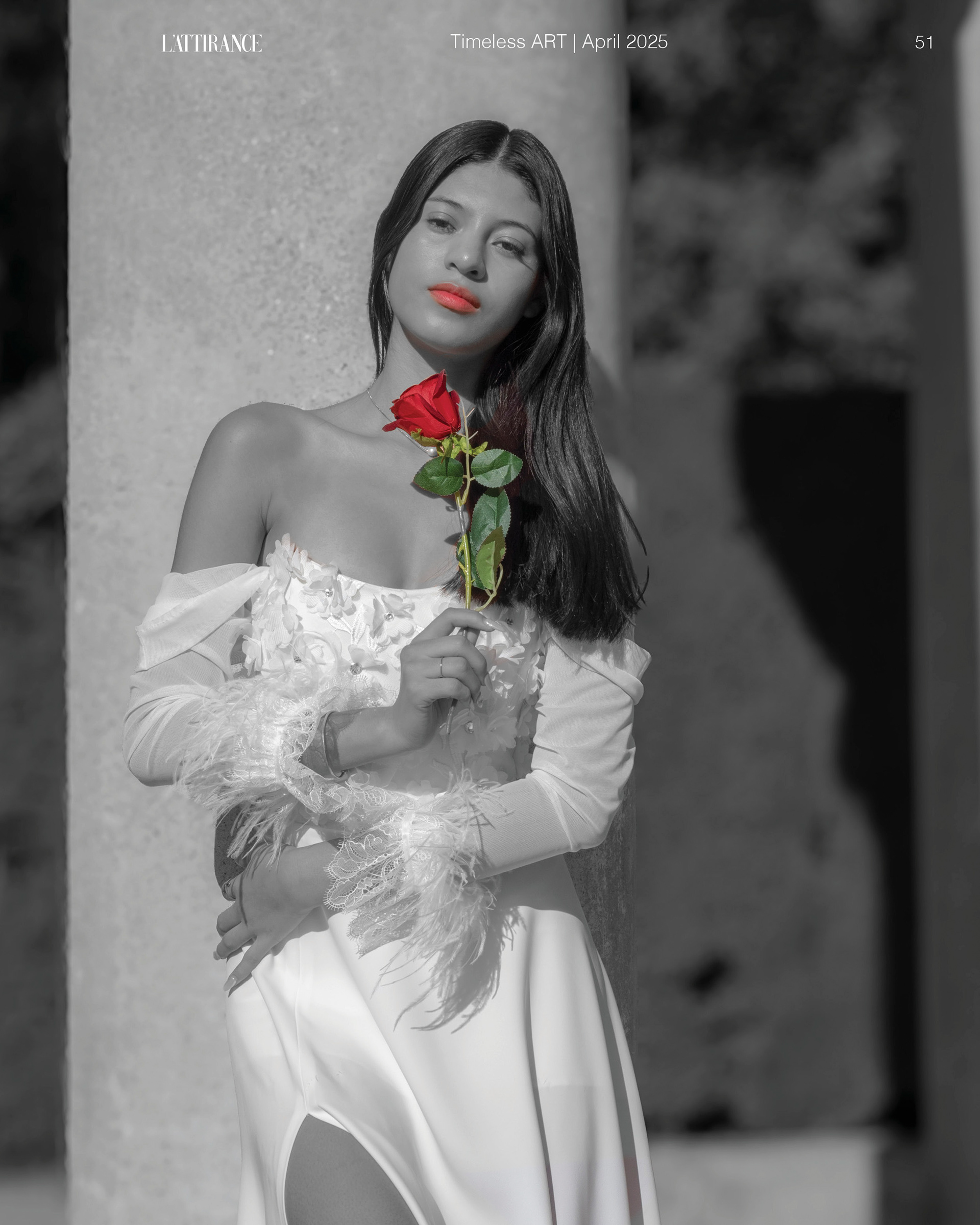 Model Ashley Sanchez with a rose