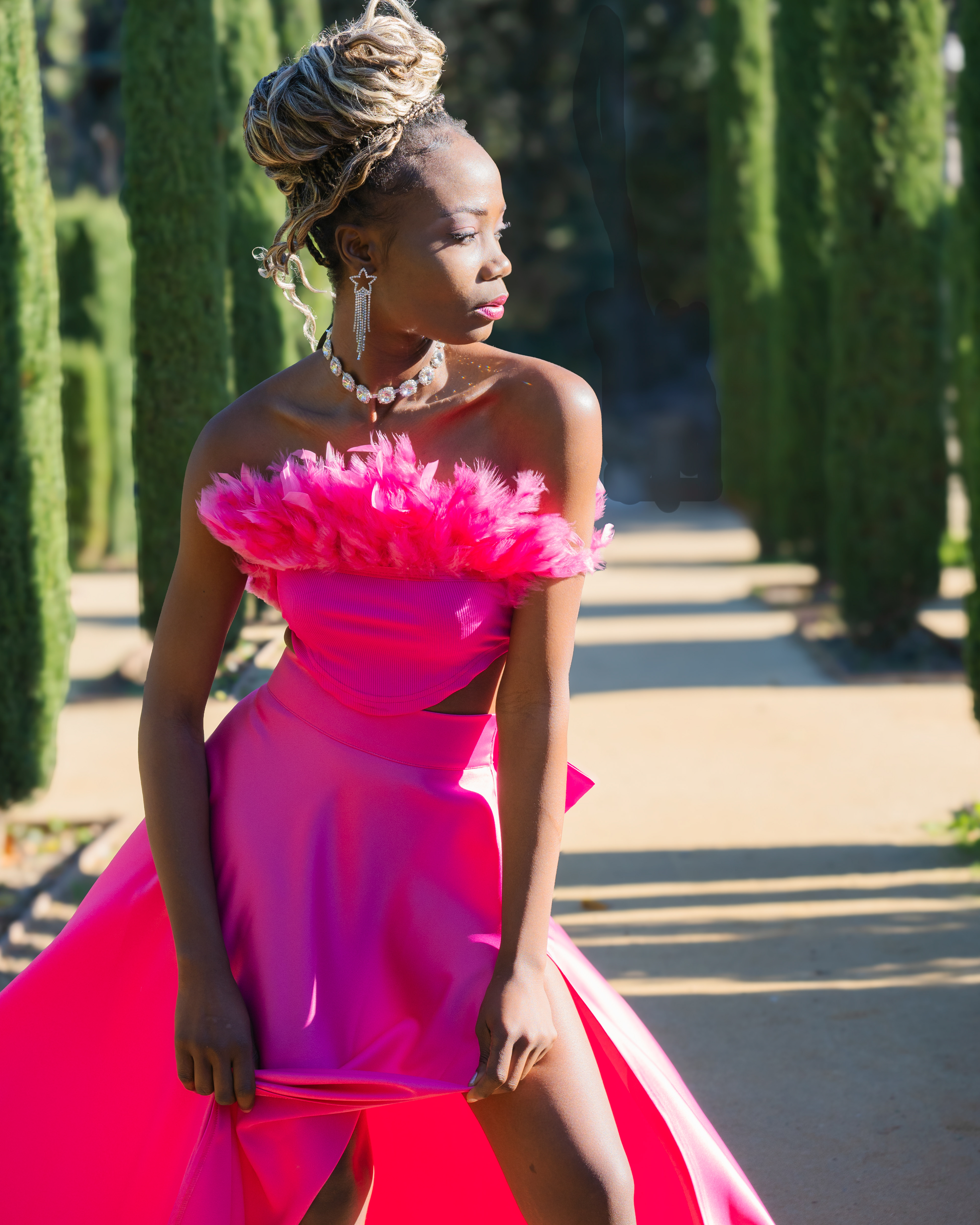 Model Nina with pink dress