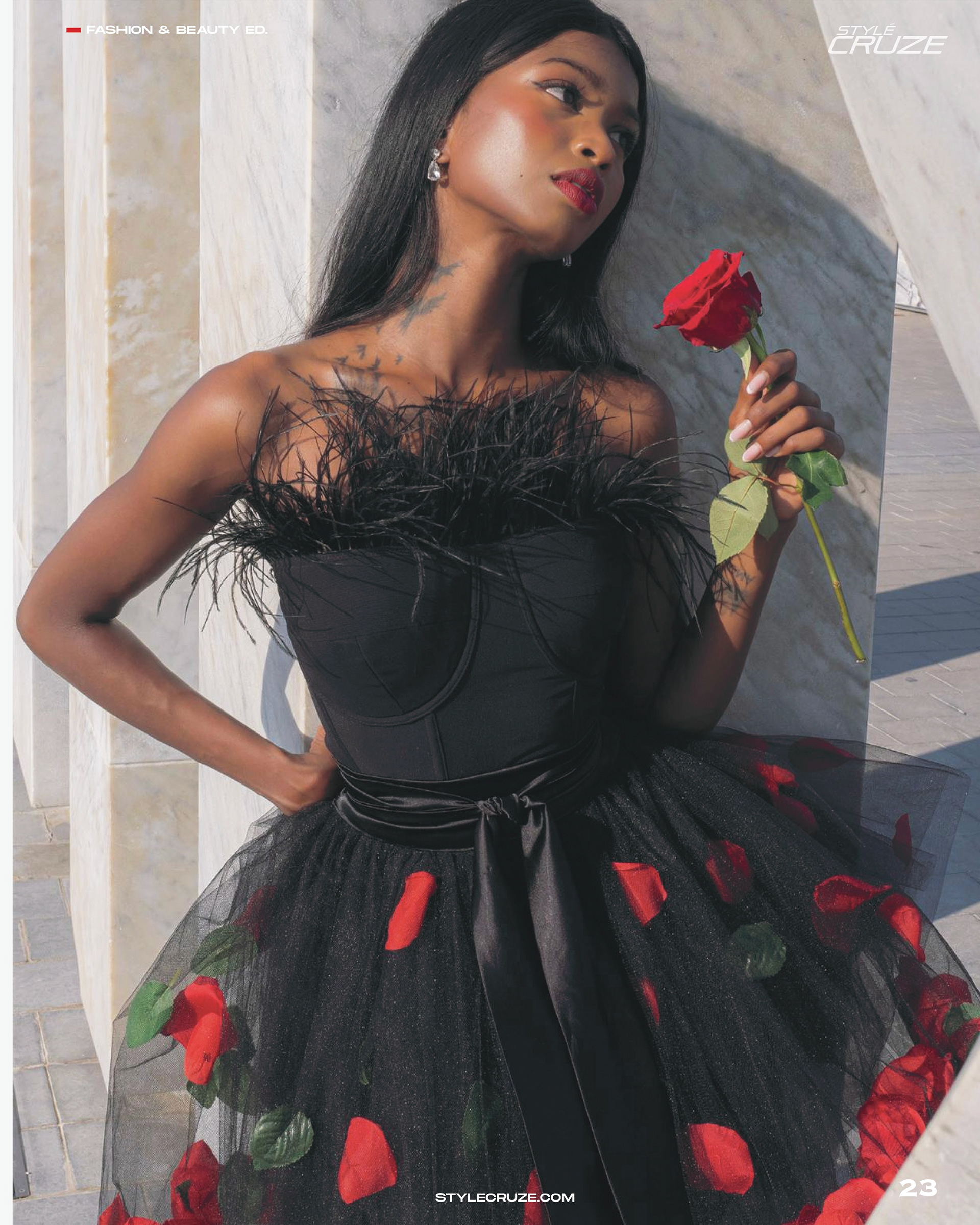 Model Ela Naranayan with red rose