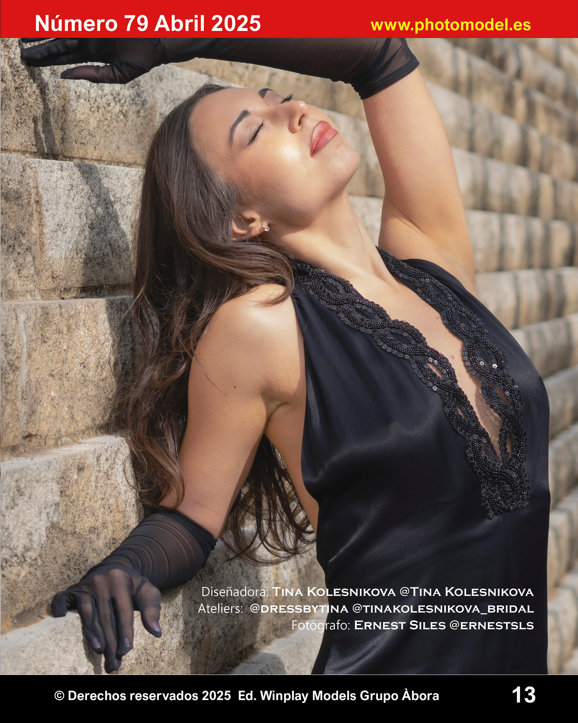 Model Madina Ism wearing black sensual dress by designer Tina Kolesnikova