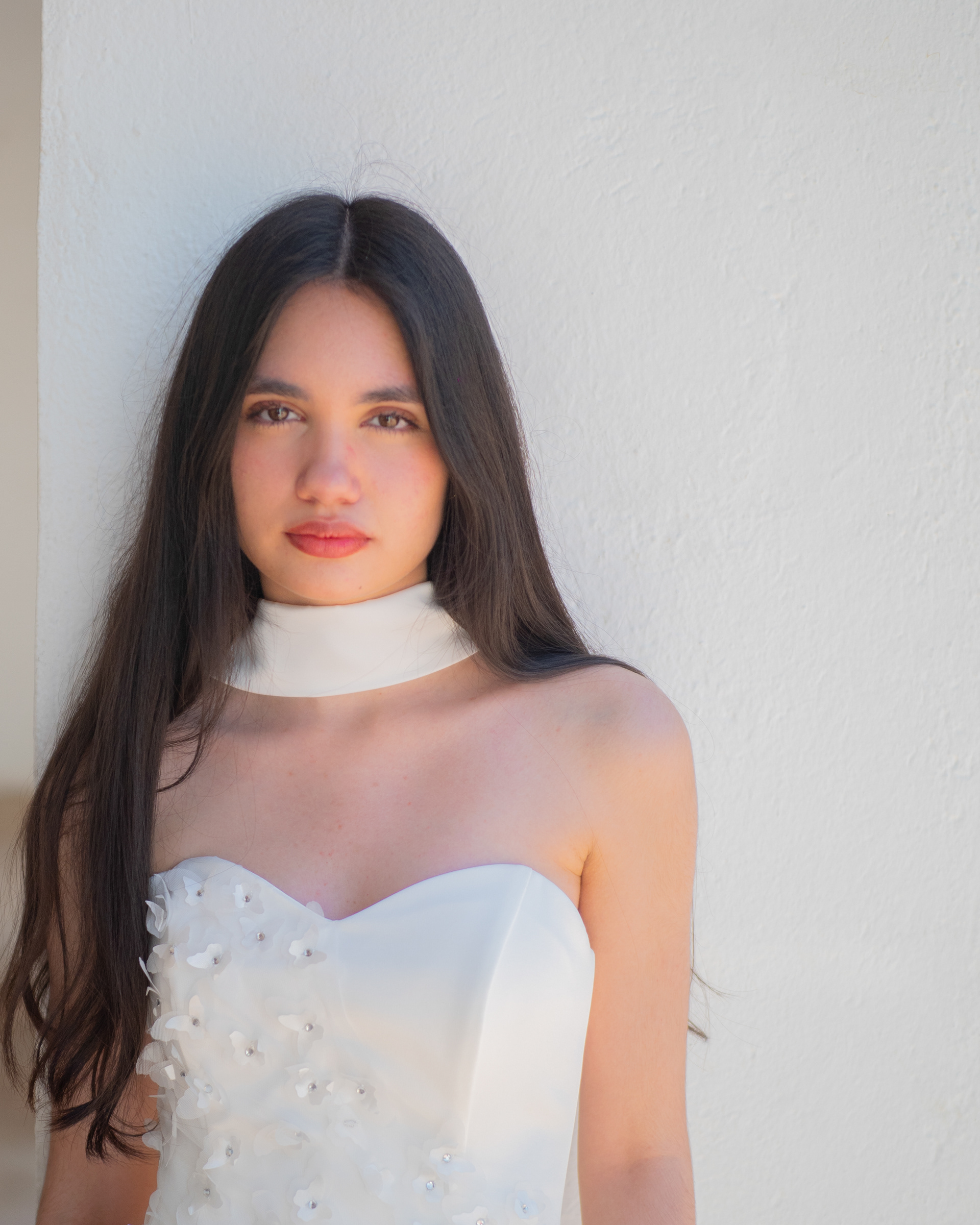 Natania Kearns wearing white dress