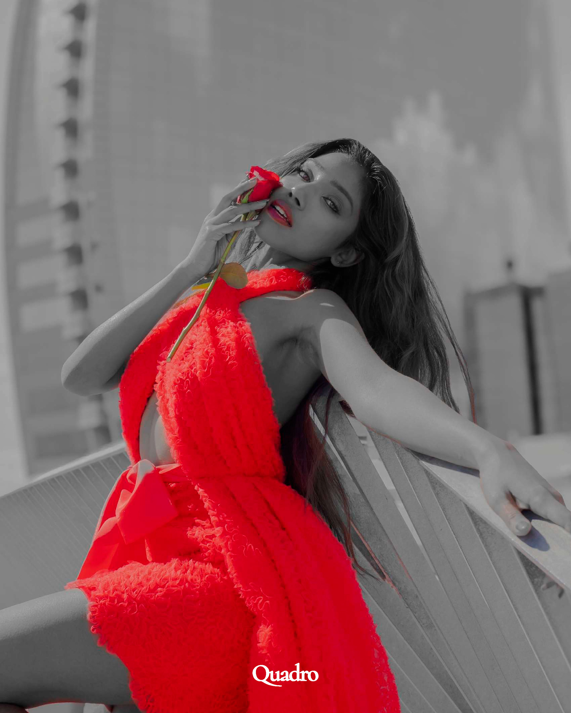 Anoeradha Rostam in Barcelona with red rose