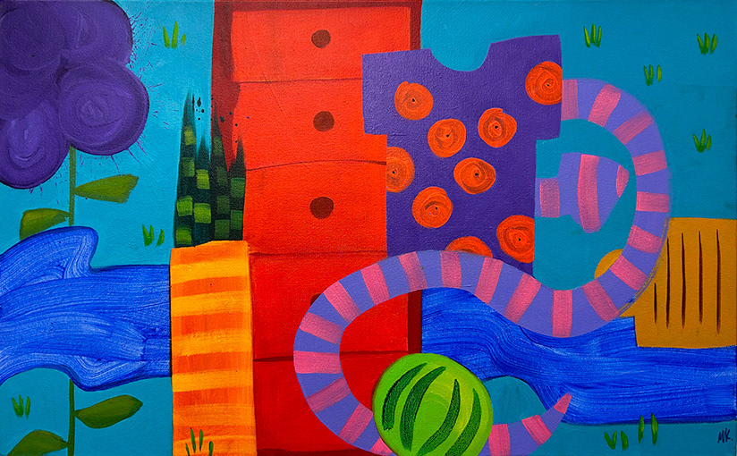 'Composition with River and Snake' 500mm x 810mm Acrylic on Canvas 2024
