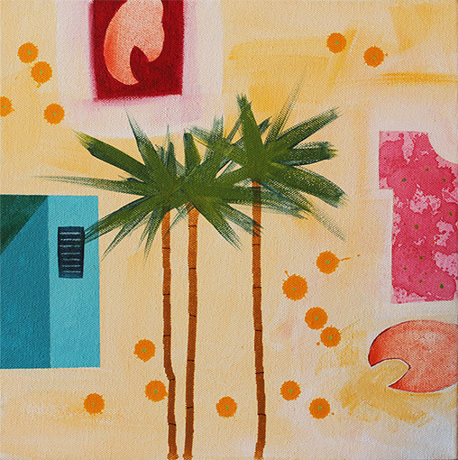 'Composition with Palm Trees and Lobster Claws' 300mm x 300mm Acrylic on Canvas 2025