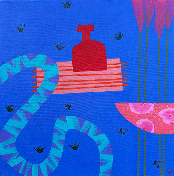 Composition with Red Bottle,  Acrylic on Canvas 500mm x 500mm 2025