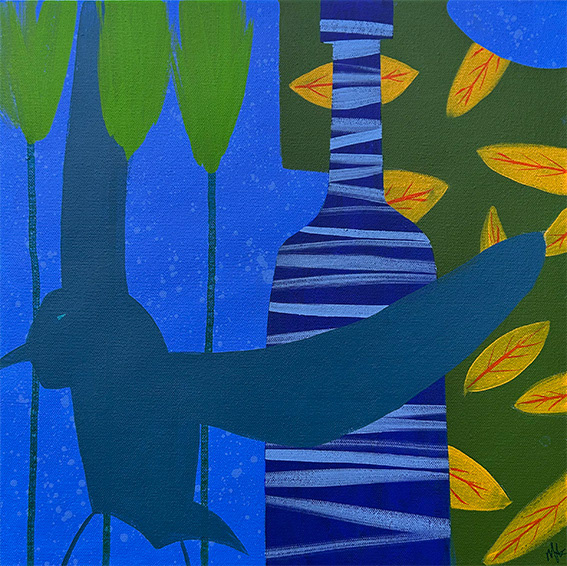 Composition with Green Tulips,  Acrylic on Canvas 400mm x 400mm 2025