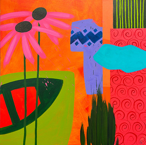 'Composition with Echinacea and Lilac Kimono' 760mm x 760mm Acrylic on Canvas 2024