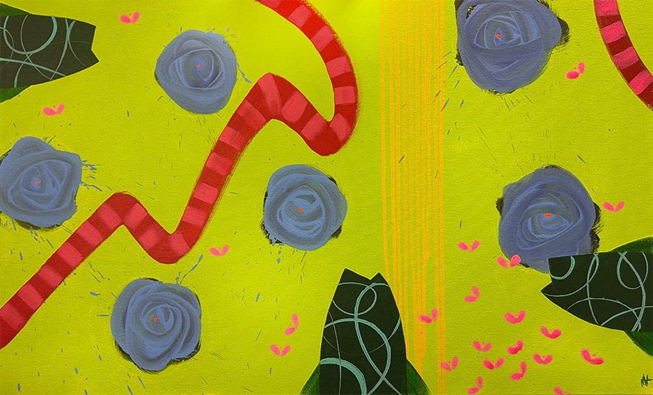 Composition with Snake and 3 Fish, Acrylic on Canvas, 760mm x 1000mm